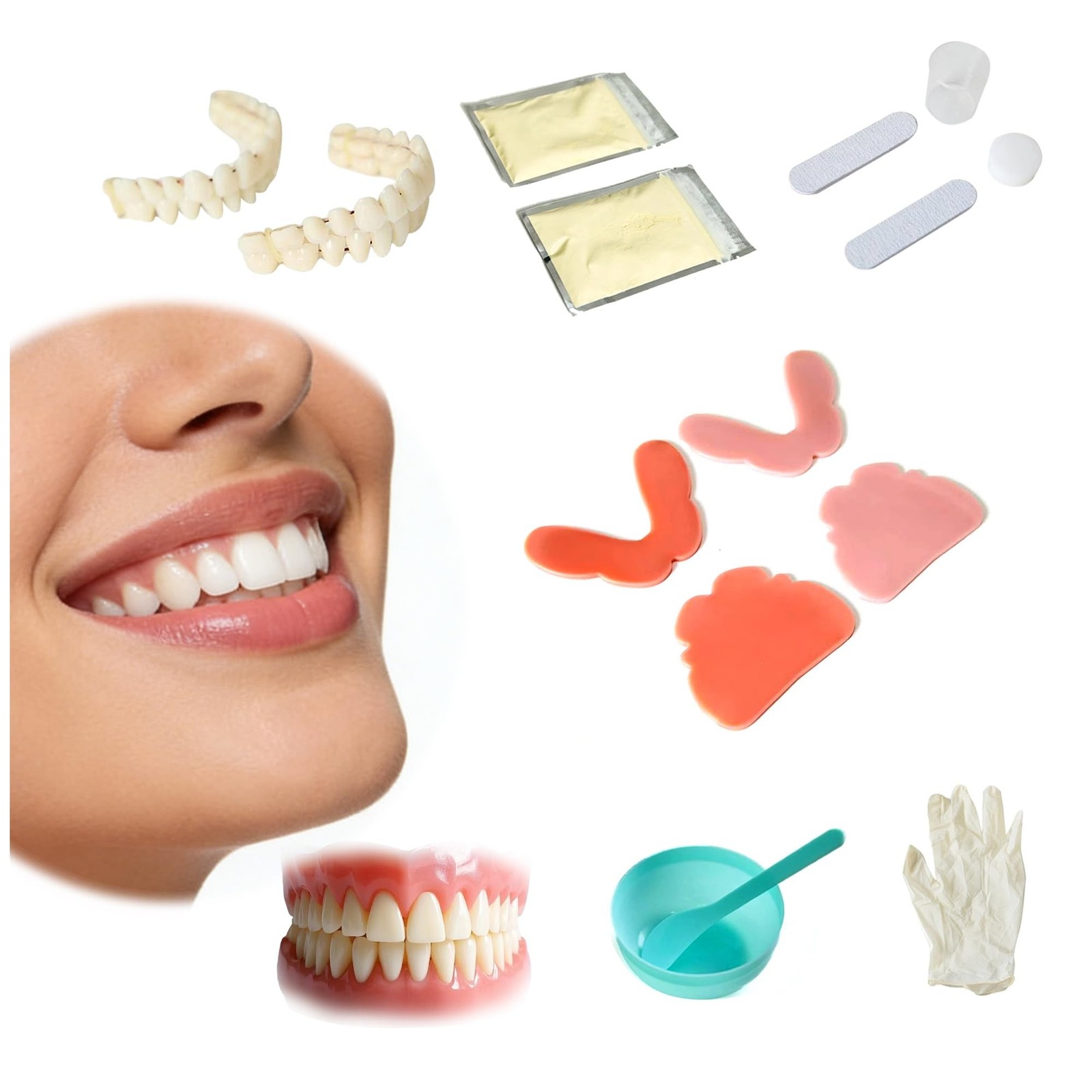 12-Piece DIY Denture Kit,2 sets (28 teeth per set) of false teeth in differen…