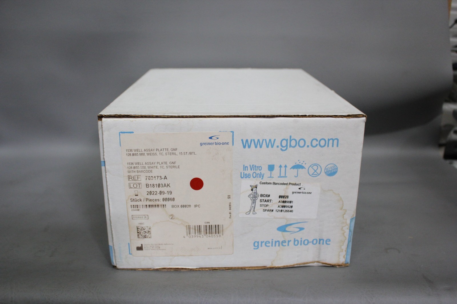 60 NEW GREINER STERILE 1536 WELL ASSAY PLATE WITH BARCODE 789173-A EXP 2022