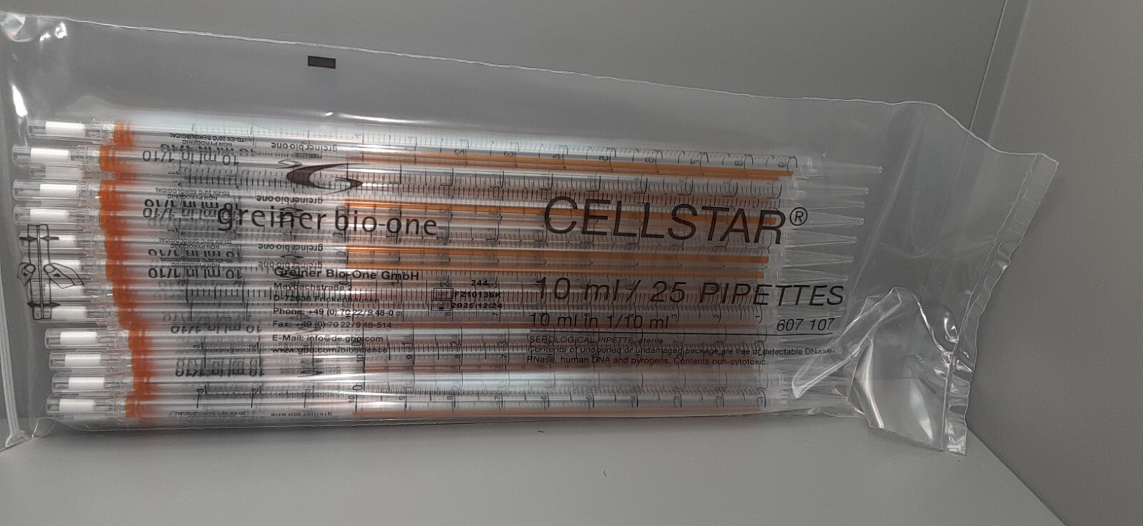 Greiner Bio-One 10ml Pipette, Sterile PKG of (25) 607 107
