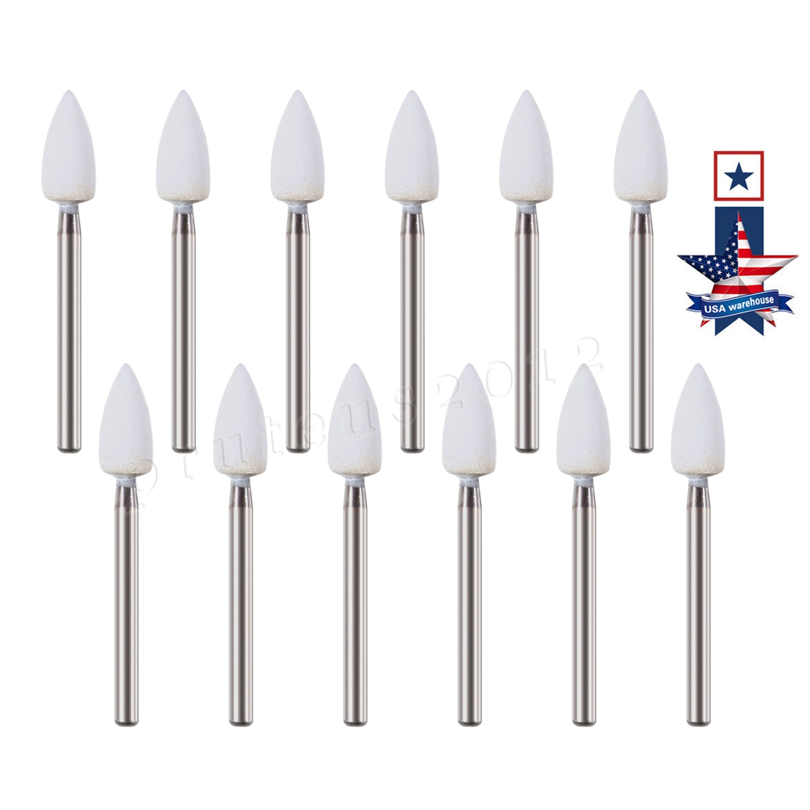 Dental Flame Mounted White Stone Polishing Burs FG Abrasion Point Burs USA