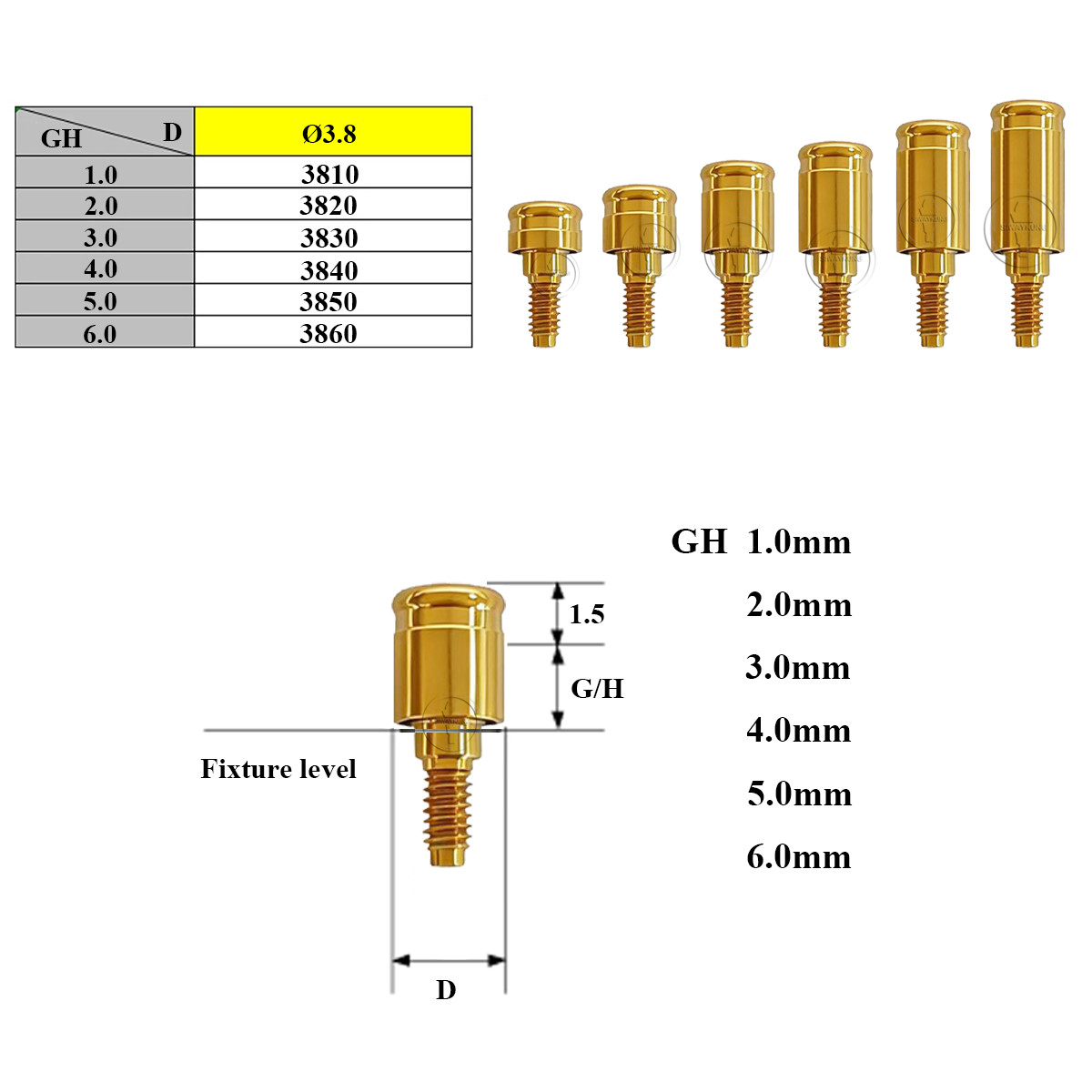 Locator abutment full Set Male cap kit Tools fit to Sweden&Martina-3.8 GH1-6