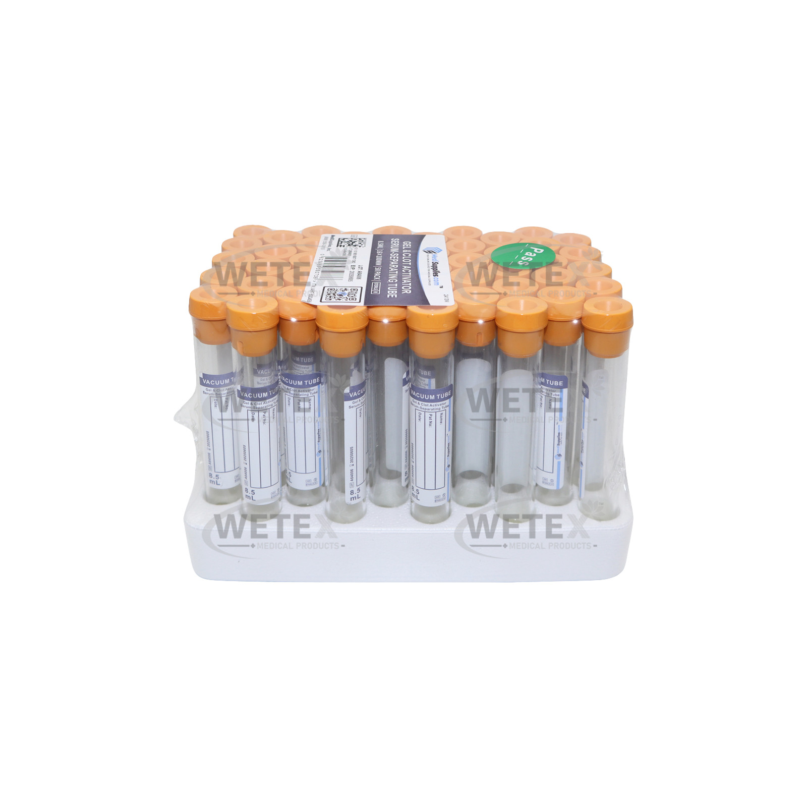 Vacuum Gel Tubes SST, 16 x 100mm, 8.5ml, Yellow Top, Exp 10/25