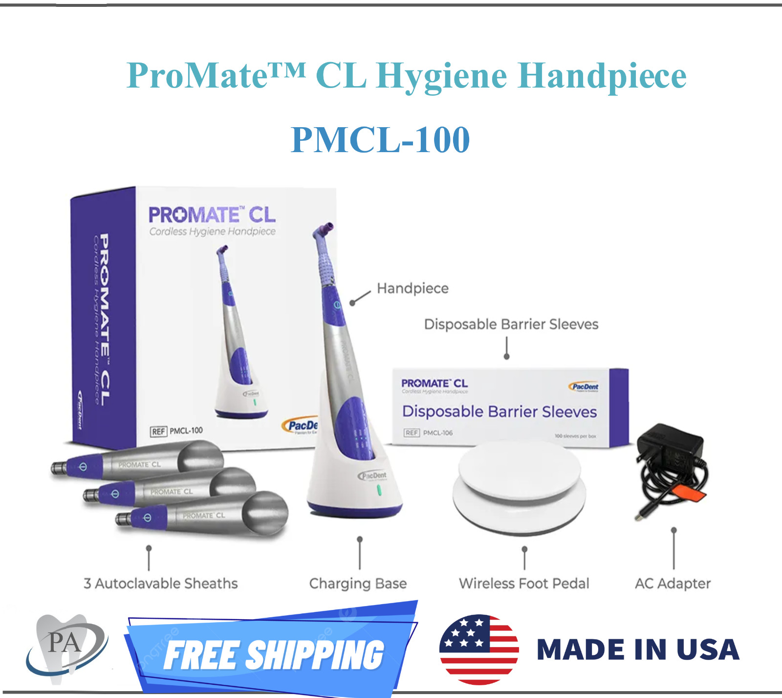Dental ProMate™ CL Cordless Hygiene Handpiece Foot Pedal + AC Adapter Wireless