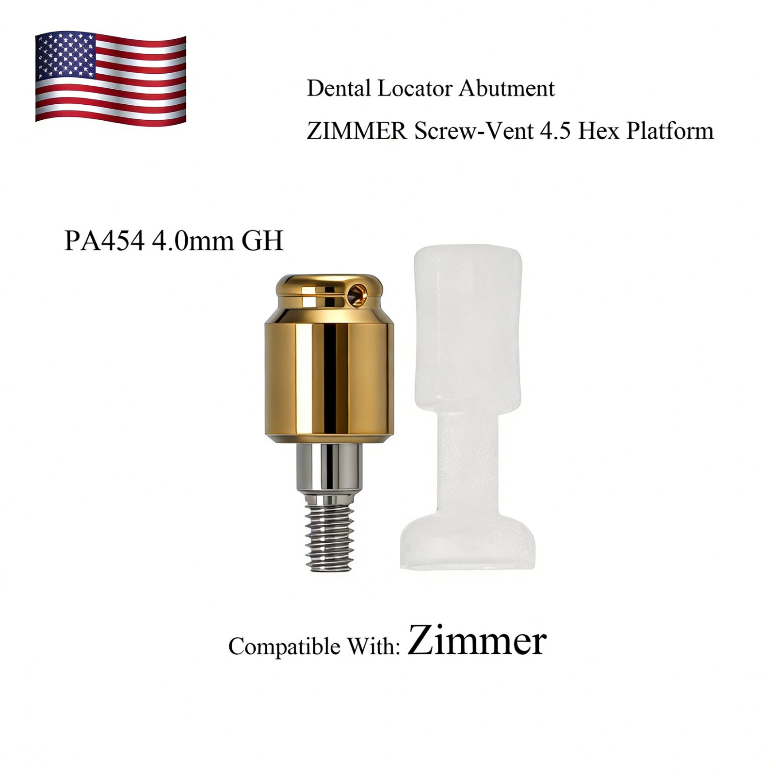 US ZIMMER Tapered Screw Vent Ø4.5mm For Locator Abutment 1-5.0mm GH Internal Hex