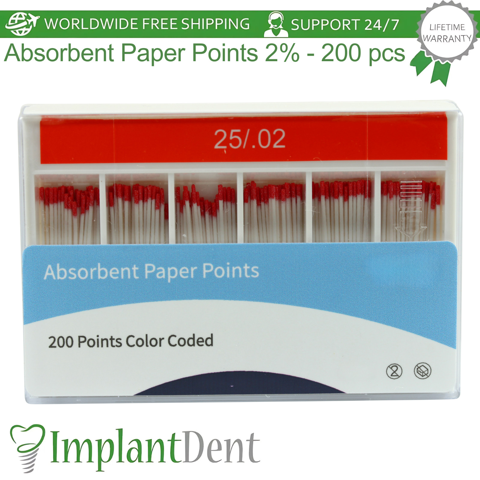 5x Dental Absorbent Paper Points 2% – 200pcs/Pack Fast Drying R0ot Canal Prep