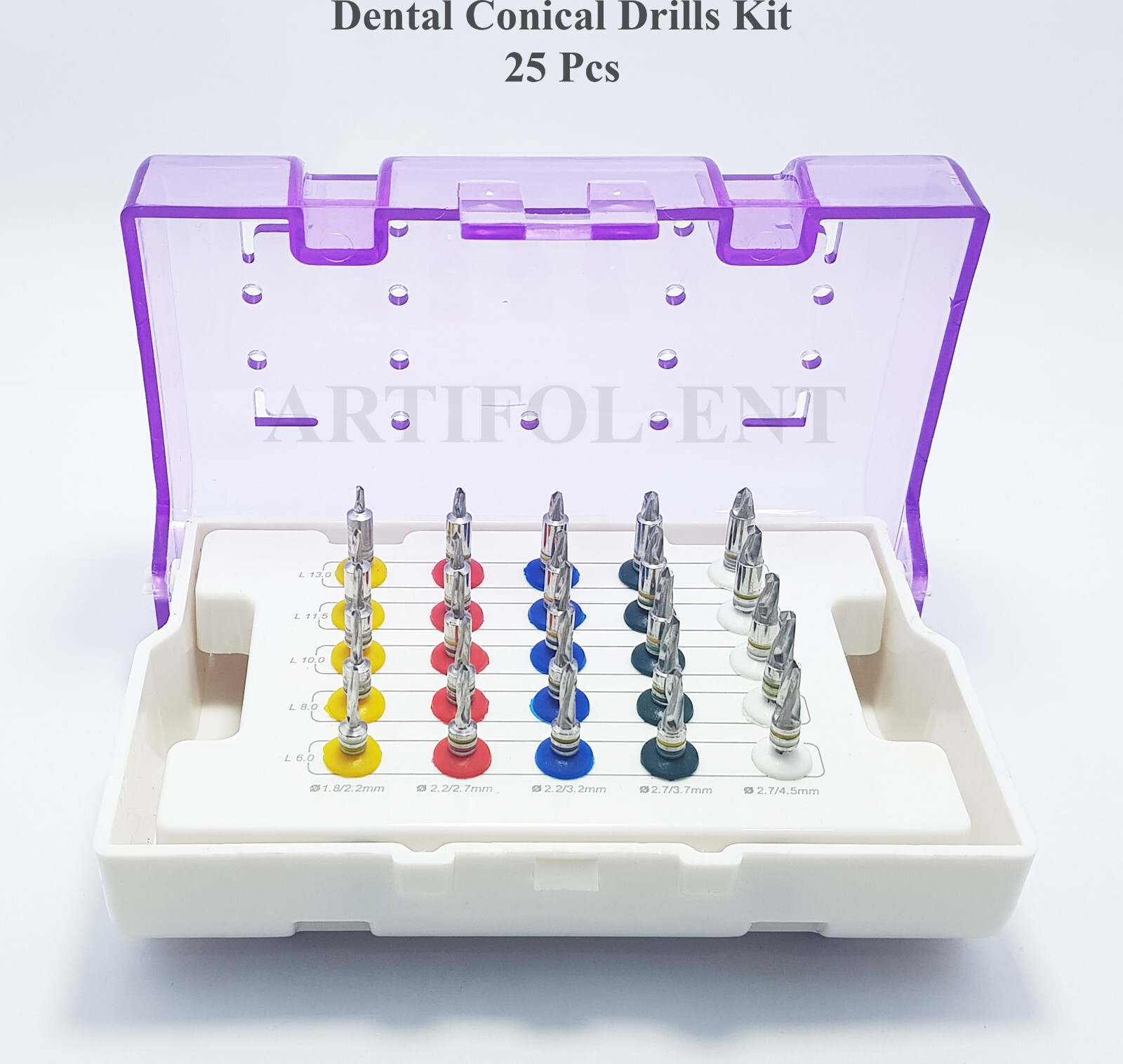 Dental Conical Drill Kit 25 Pcs with Stopper Implant Surgical Drills Kit