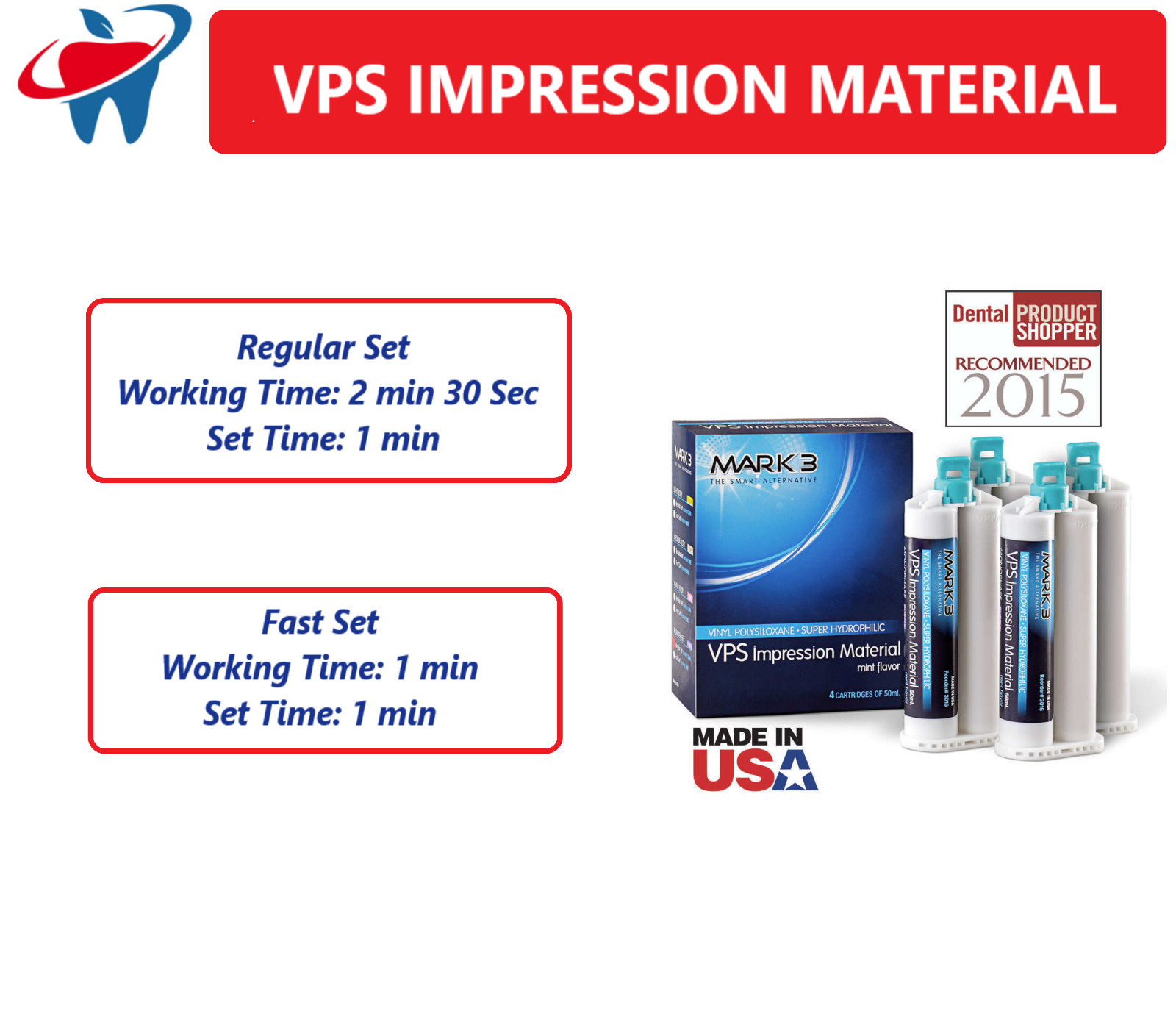 MARK3 Dental VPS Impression Material Light Body Fast or Regular Set Alginate USA