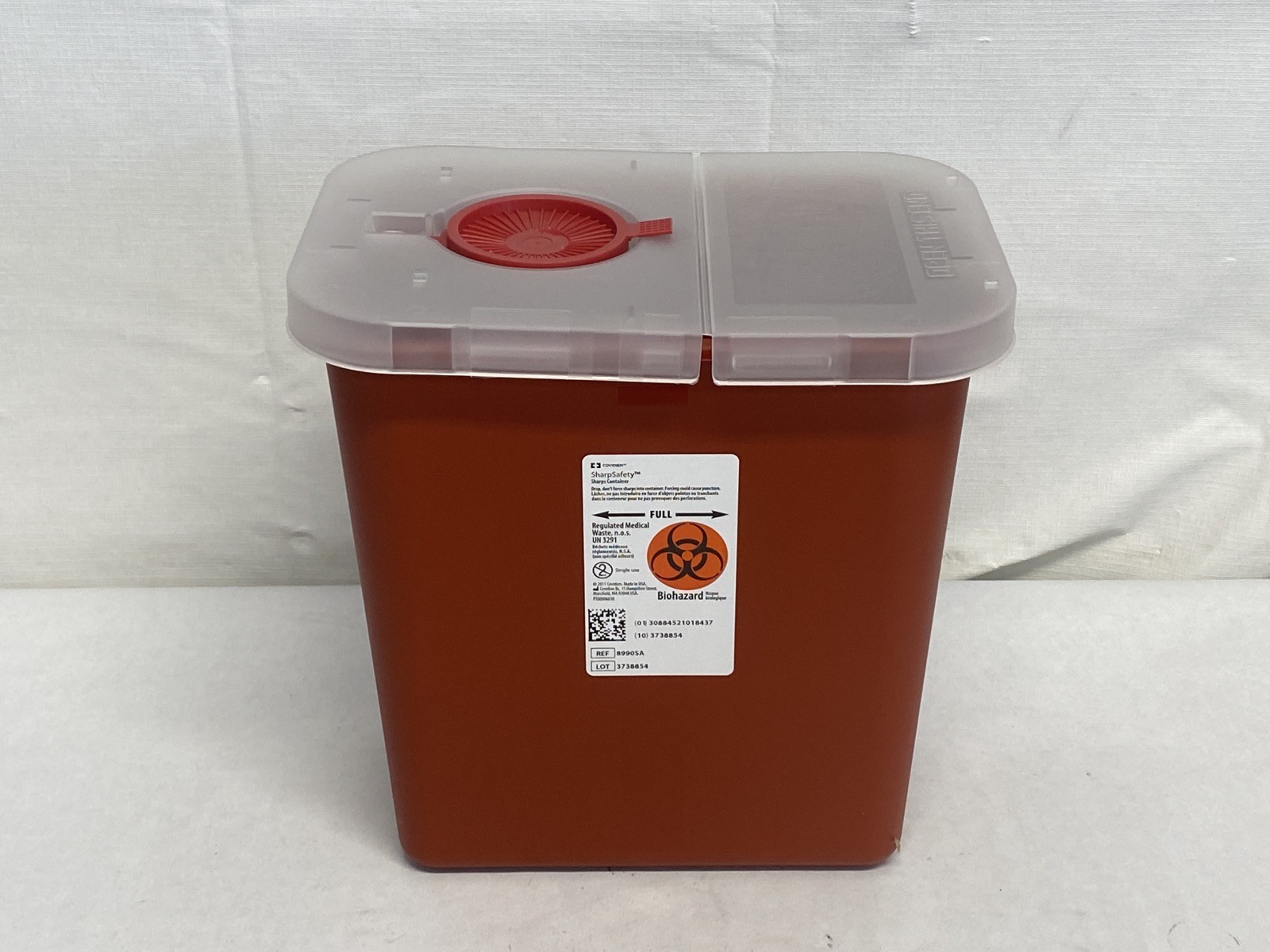 (3) COVIDIEN SharpSafety Red Sharps Containers 2-Gallon w/ Clear Lid 8990SA