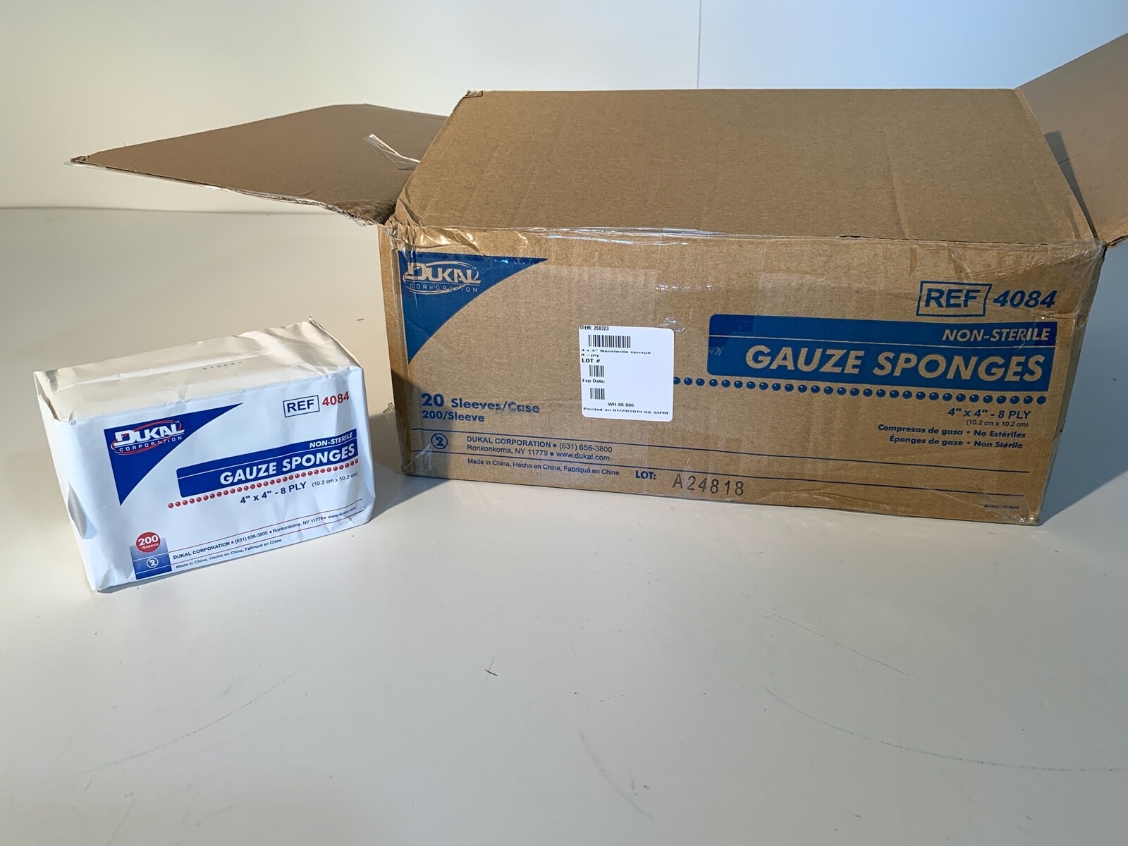 One Case of 4000 Dukal Gauze Sponges 4″x4″ 8-Ply, Ref 4084