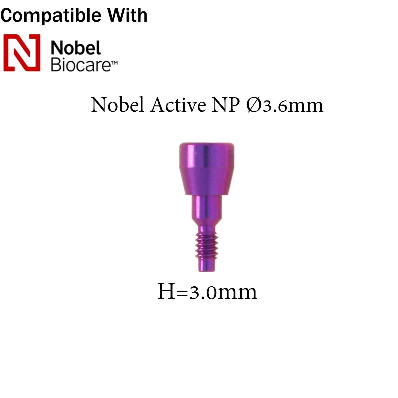 Dental Healing Cap Abutment NP Ø3.6/5.0mm fits NOBEL Active H=3.0/5.0/7.0mm