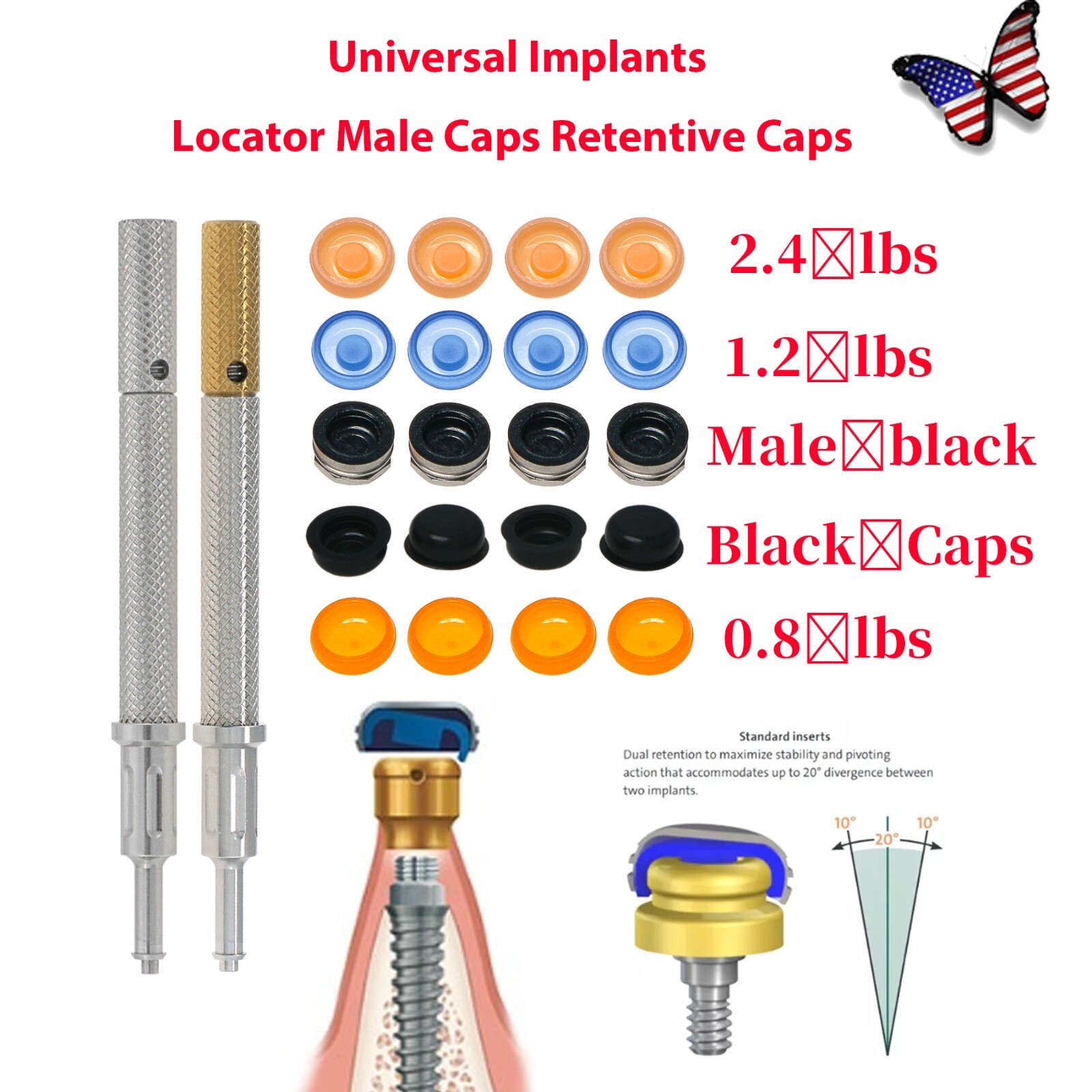 US Implant Locator PEEK Retention Caps Insertion Extraction Remove Core Tool Kit