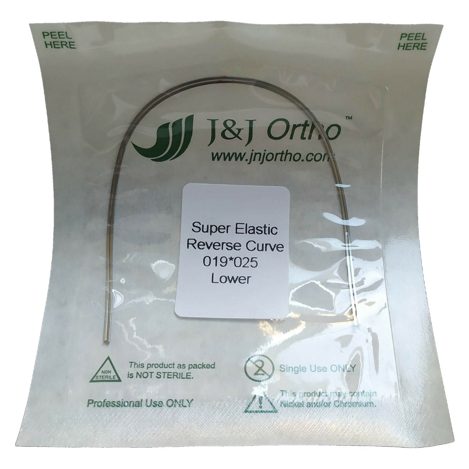 J&J Ortho™ Orthodontic NiTi Reverse Curve Arch Wire Round (2/pk) Straight Tail