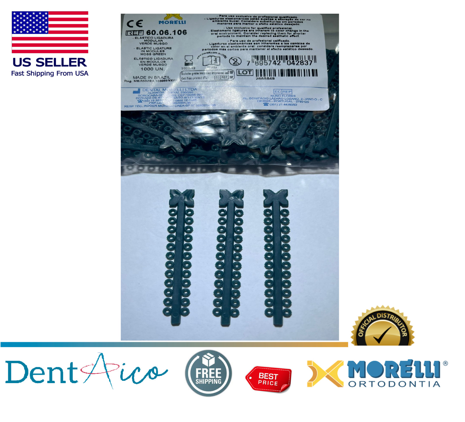 MORELLI Elastic Ligature in Modules Moss Green PAK/1.000UN Dental Orthodontic