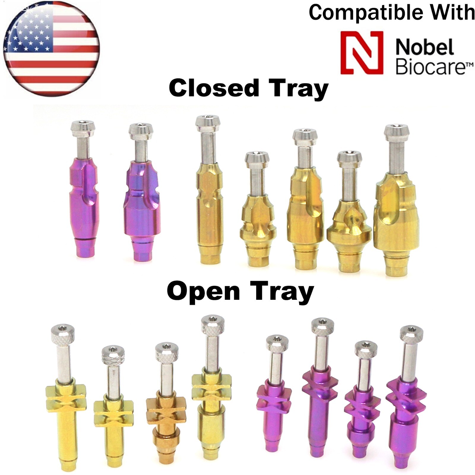 US Fits Nobel Biocare Healing Abutment NP/RP Impression Coping Open Closed Tray