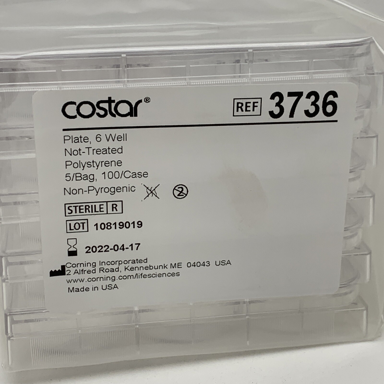 (100-Pack) Corning 3736 Costar 6-Well 16.8 mL Flat Bottom Plate Sterile EXPIRED