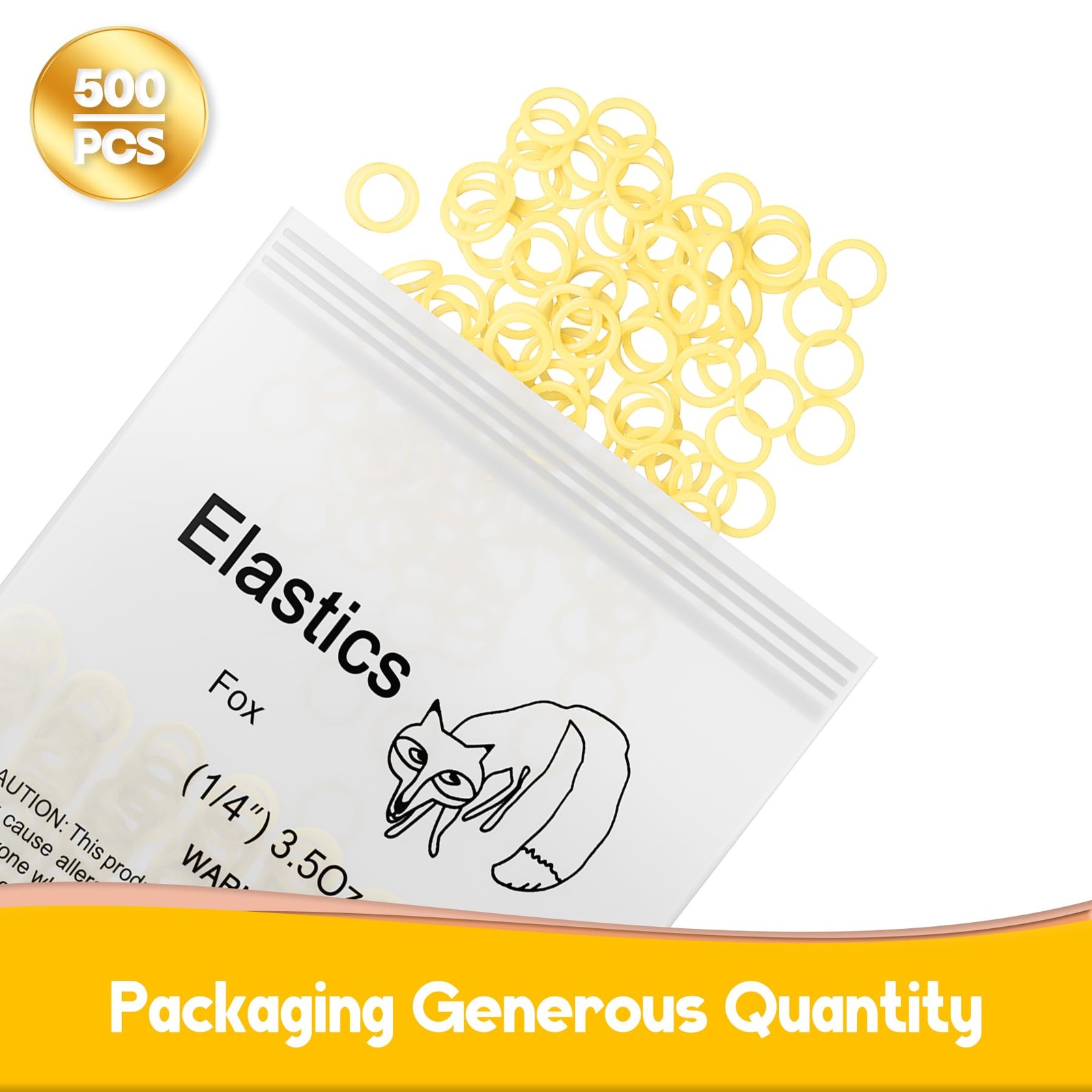 500 Pcs Orthodontic Elastic Rubber Bands, 3.5 Ounces 1/4″,Fox, Light Yellow
