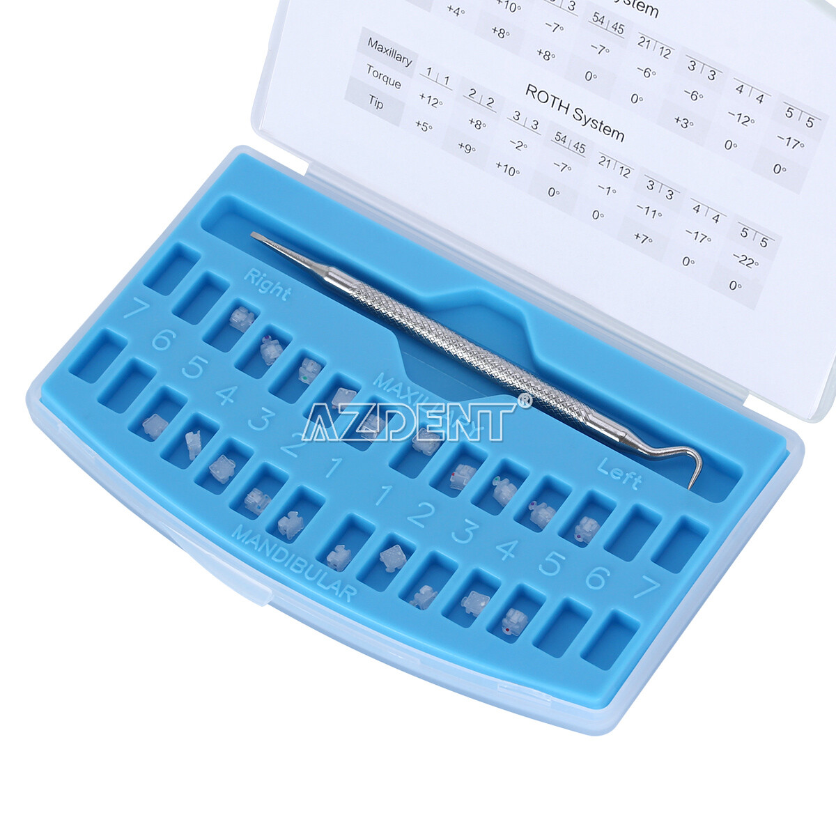 AZDENT Dental Self-ligating Ceramic Brackets Braces Roth/ MBT 0.022 Hooks 3,4,5