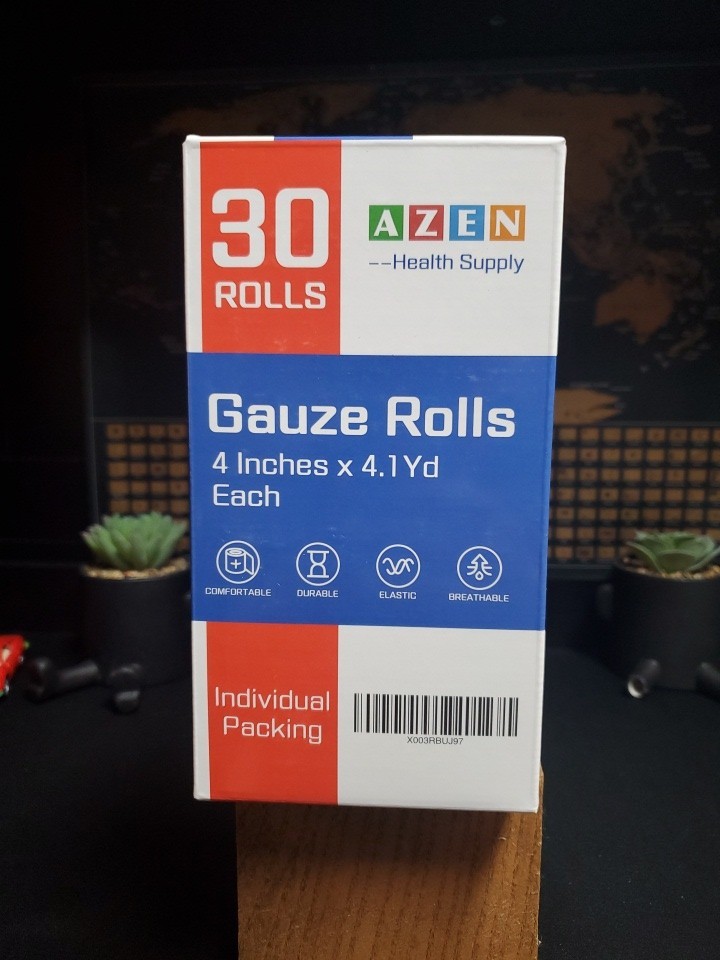 AZEN 30 Pack Gauze Rolls Bandages, 4 in x 4.1 Yards, Premium 4IN, C-30p Free Shi