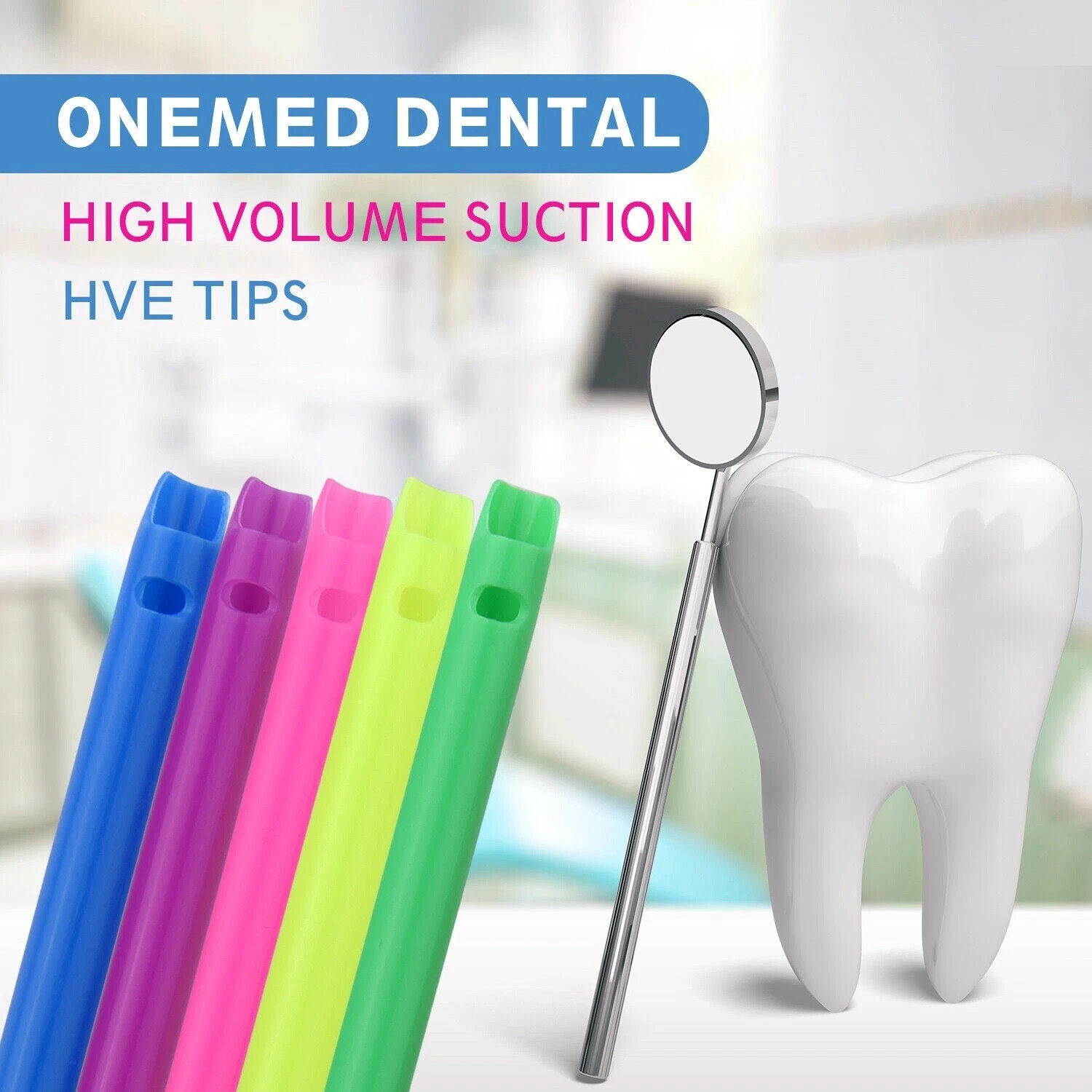 500 Pcs Dental Evacuation High Volume Suction Vented HVE Tips Rainbow 44mm*11mm