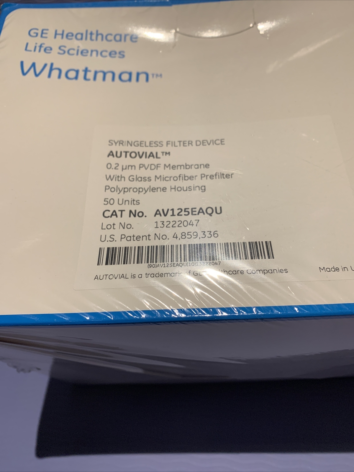 Whatman AV125EAQU PVDF Autovial 12 Syringeless Filter, Glass Prefilter 50 PK