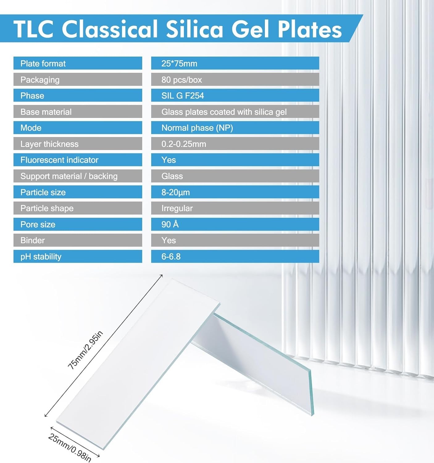Pack of 80 Glass Backed Silica Gel TLC Plates GF254 – Ideal for Laboratory Use