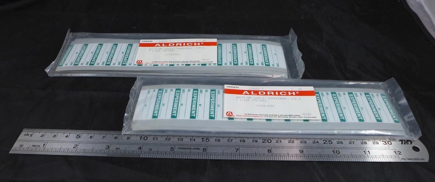 Set of 280 || ALDRICH Write-On Experiment Labels, 5/8×1.5in, Z19651-7