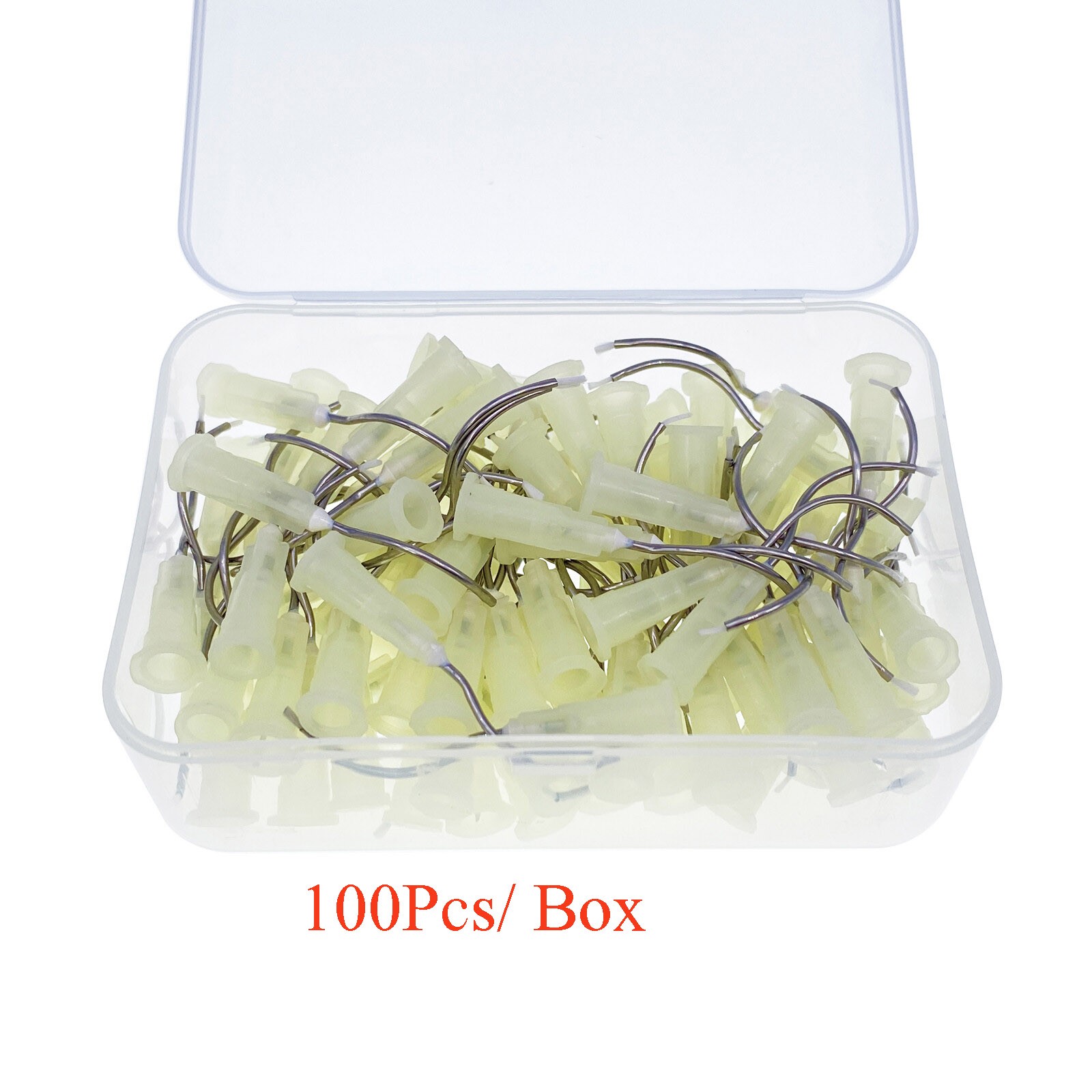 100Pcs Dental Disposable metal infusor yellow tip Pre-Bent w/ brush padded 19G
