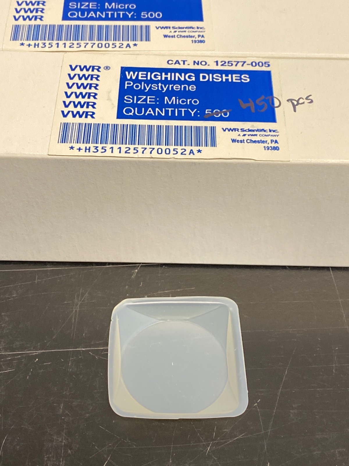 (2950) VWR 7mL Small Polystyrene Weighing Dishes 44mm x 44mm x 7.4mm 12577-005