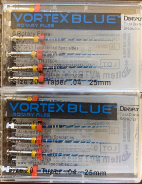 .04 Dentsply Tulsa Dental Vortex Blue Taper rotary files 21mm or 25mm 6files/pk