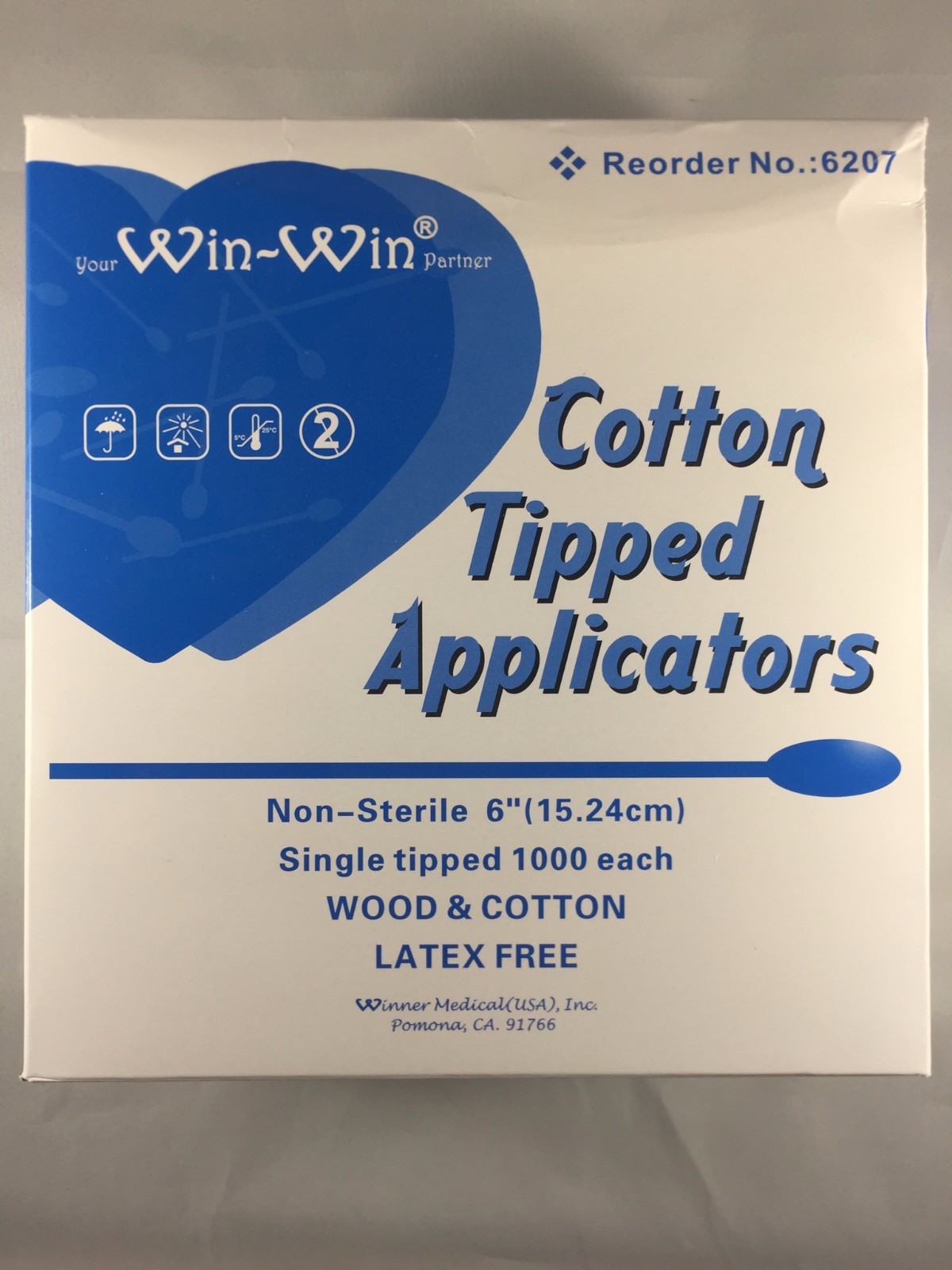Win-Win Cotton Tipped Applicators Non-Sterile 6″ Single Tipped Wood #6207