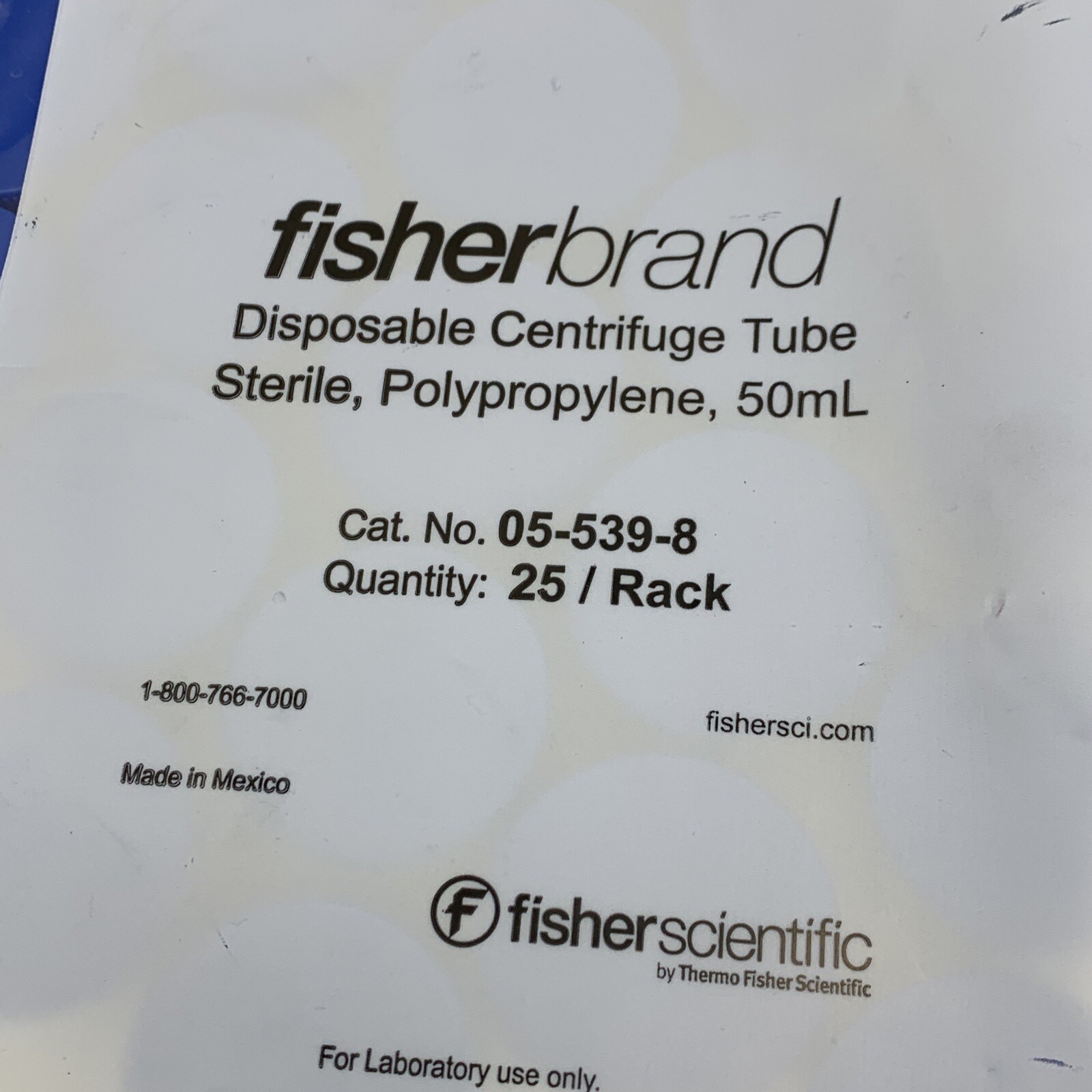 (25-Pack) Fisher Scientific 05-539-8 Sterile PP Disposable Centrifuge Tube 50mL