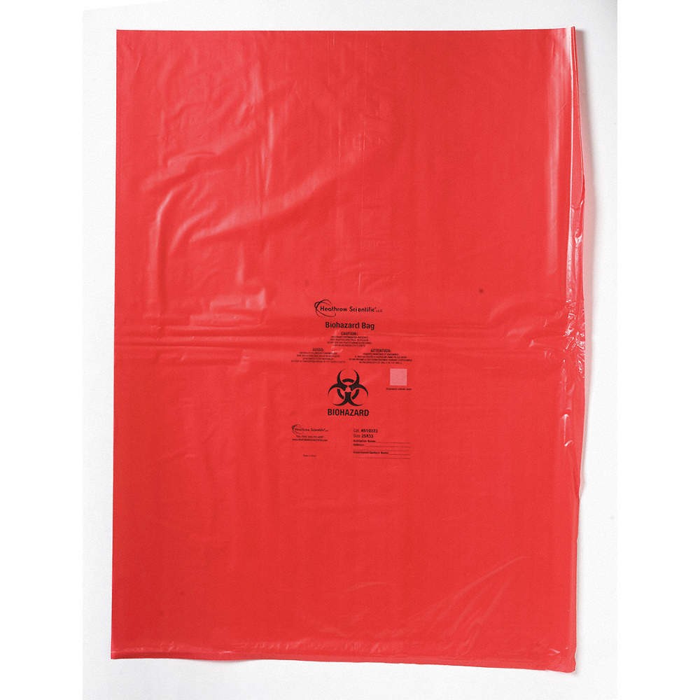 HEATHROW SCIENTIFIC HS10320 Biohazard Bags,1/2 gal,Red,PK500 56HV70