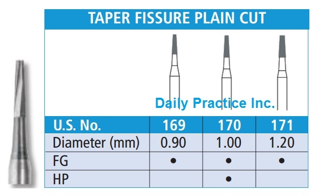 Johnson-Promident Carbide Burs TAPER FISSURE PLAIN CUT FG HP All Sizes Box/10