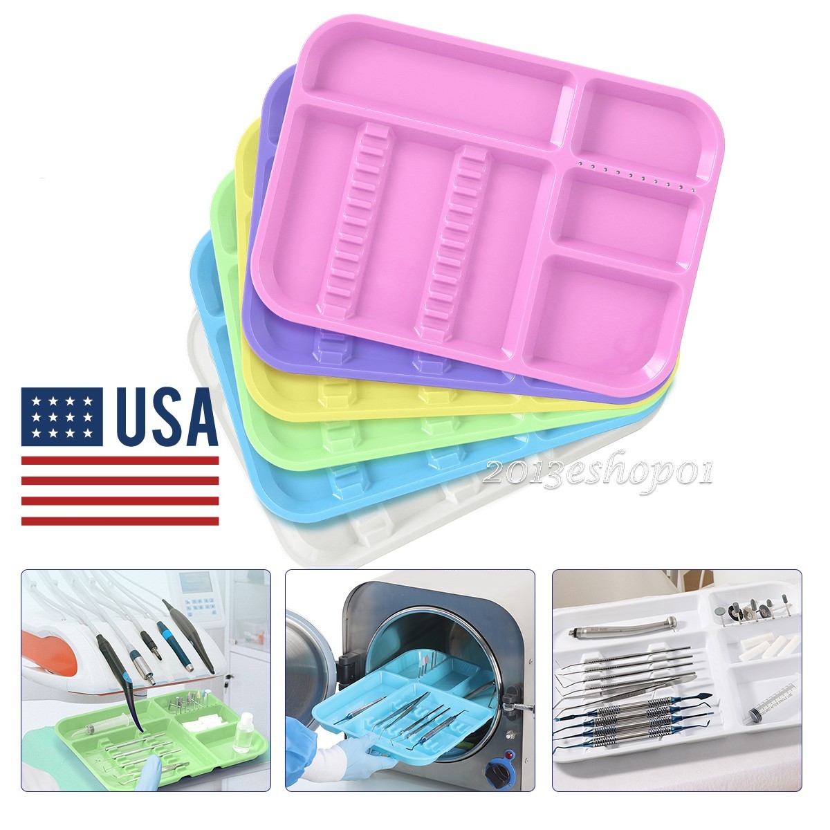 6 Color Dental Autoclave Plastic Instrument Set Up Flat Tray Divided Tray Size B