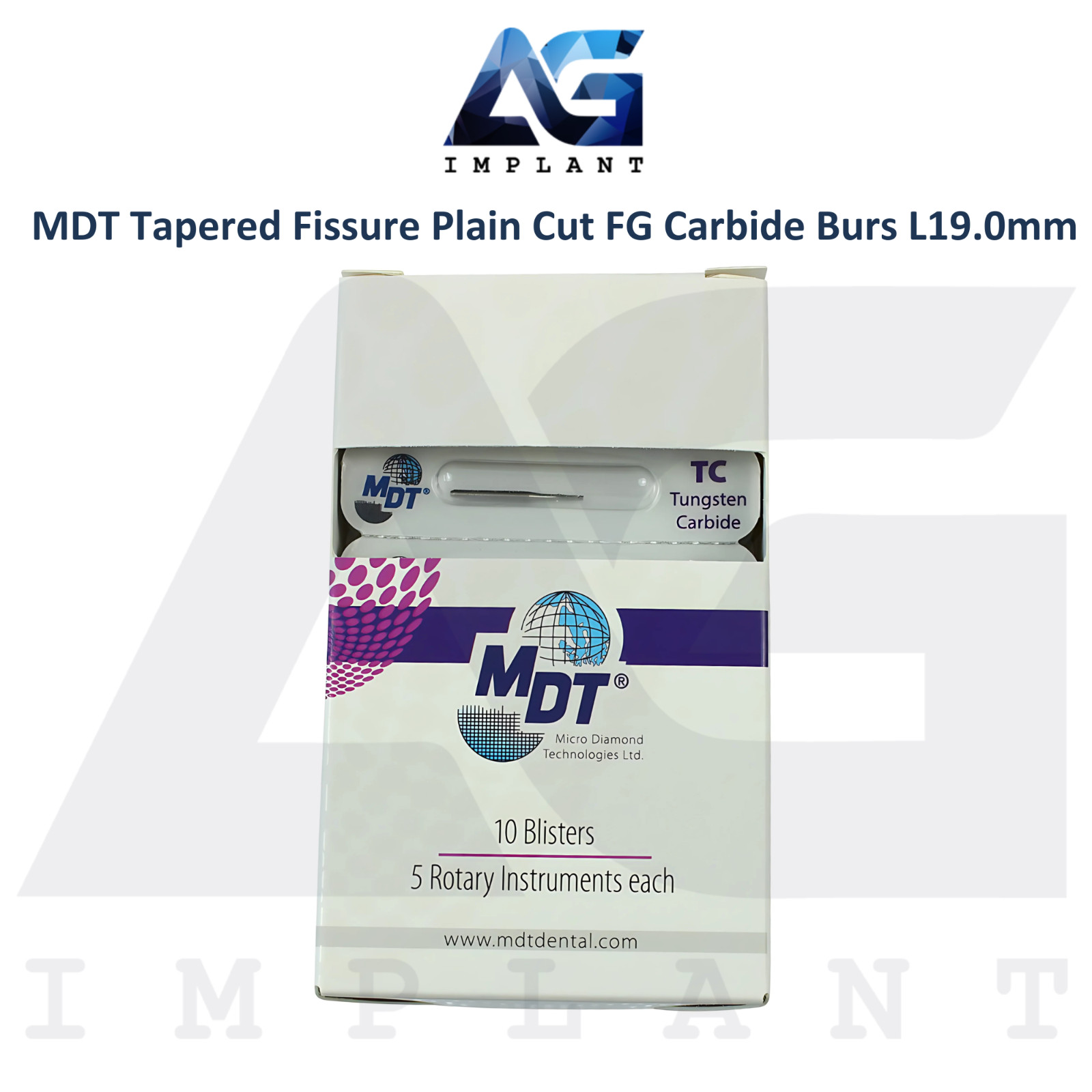 MDT Tapered Fissure Plain Cut FG Carbide Burs L19.0mm Material Removal Dentistry