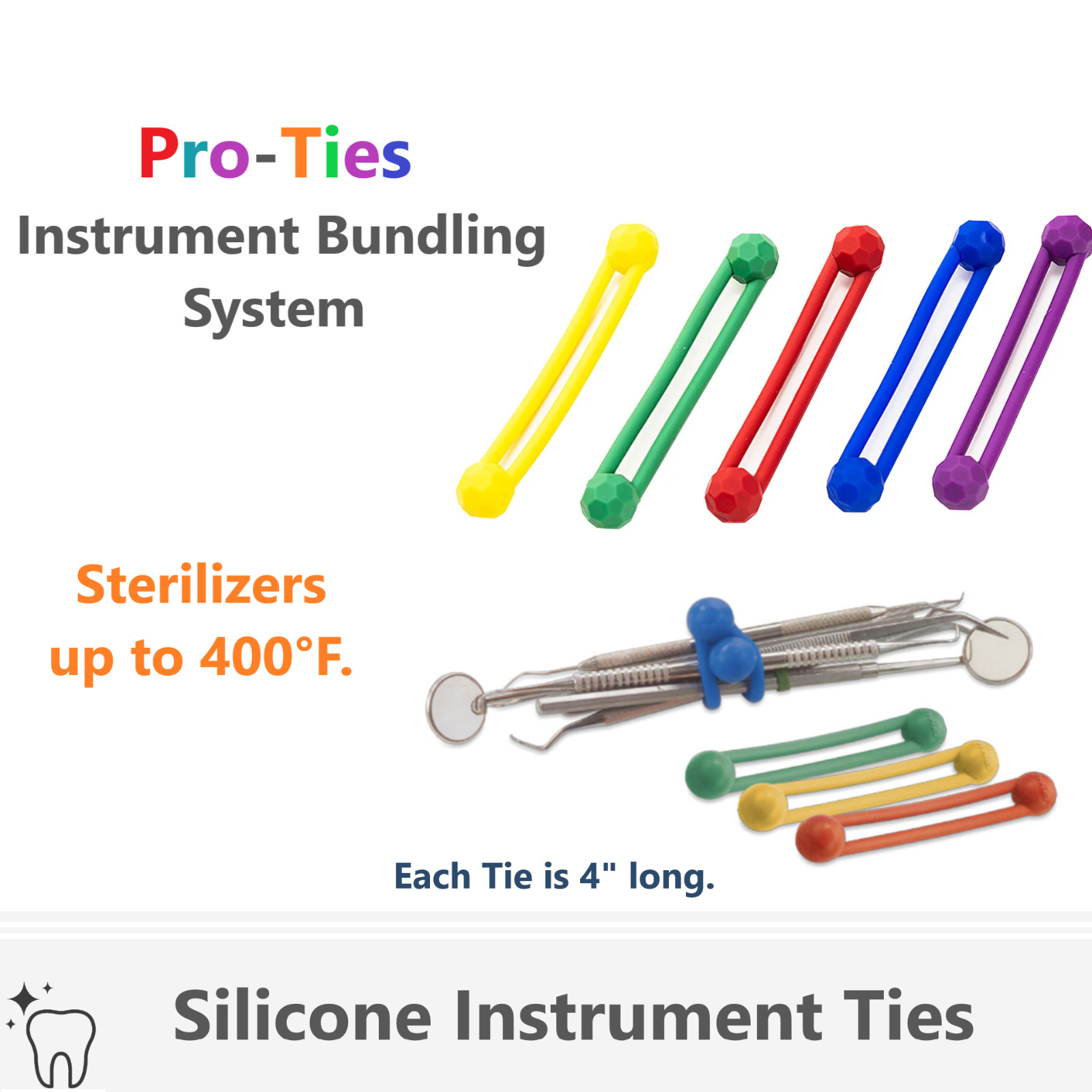 Dental Silicone Instrument Ties – Bundling System, Sterilize Upto 400F, 4″ Long