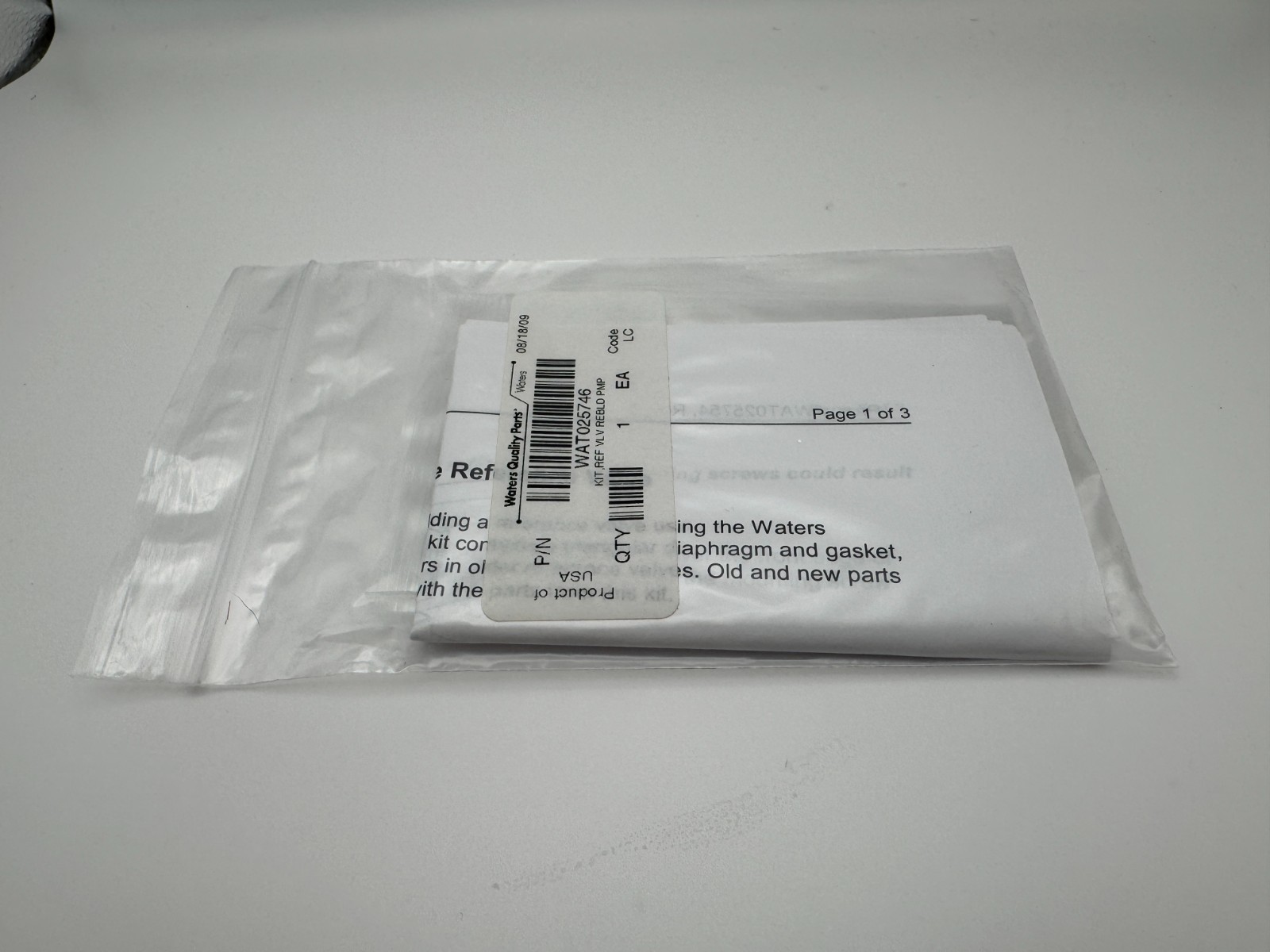 Waters Kit Ref Valve Rebuild Kit HPLC Part Number WAT025746