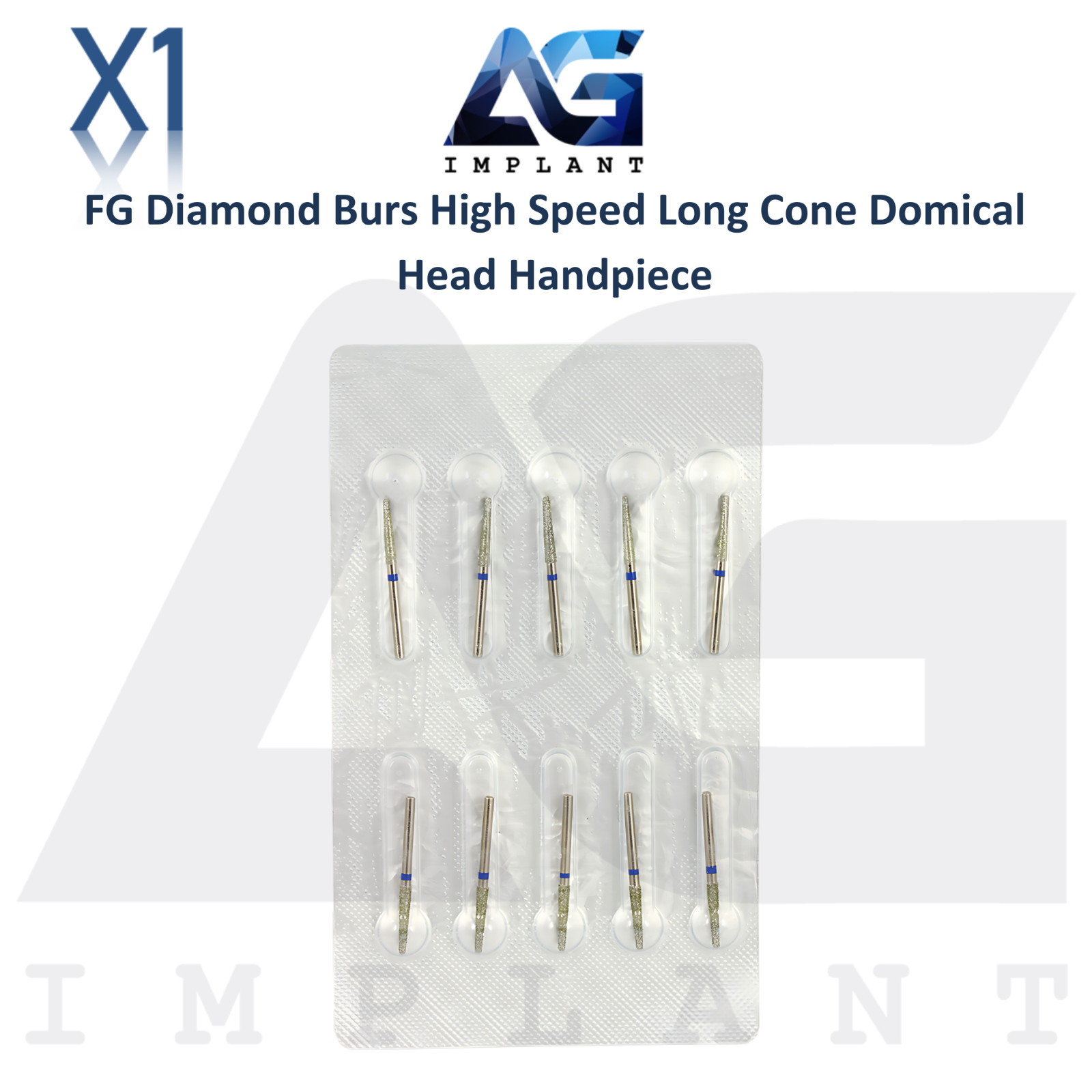 Dental FG Diamond 10 Burs High Speed Long Cone Domical Head Handpiece Tool