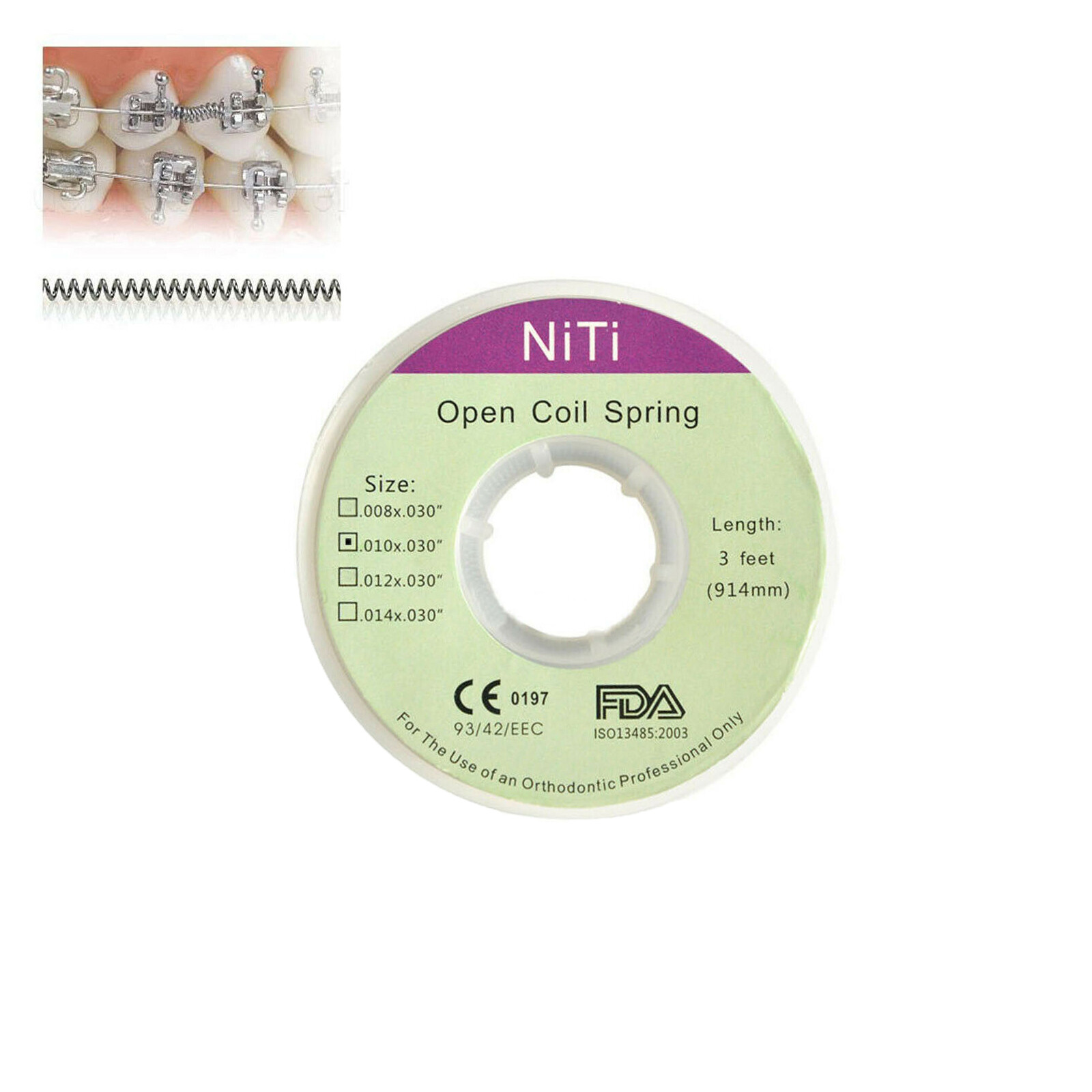Dental Orthodontic Niti Open Coil Spring Spool Dia.010 *030 ” inch 914mm