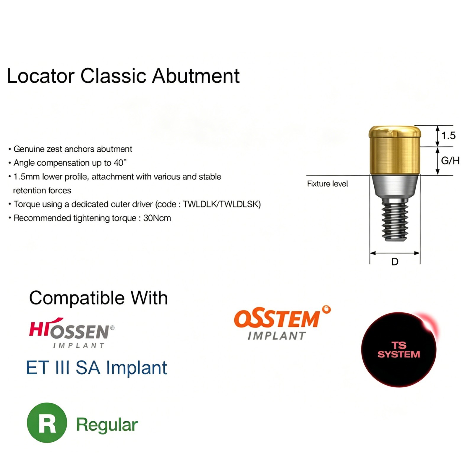 Dental Locator abutment Hiossen ET regular platform overdenture attachment Zest