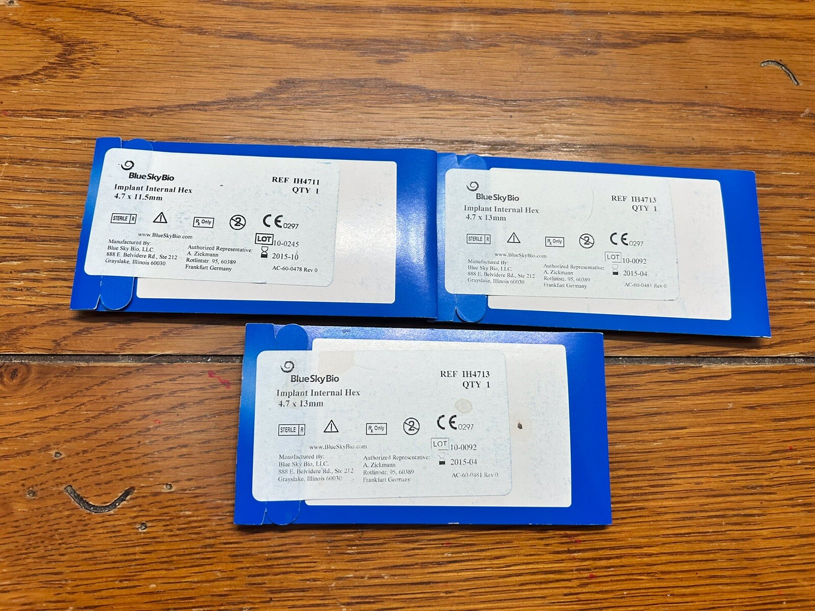 Blue Sky Bio Internal Hex Implants–4.7 X 11.5, 2-4.7 X 13 past expiration date