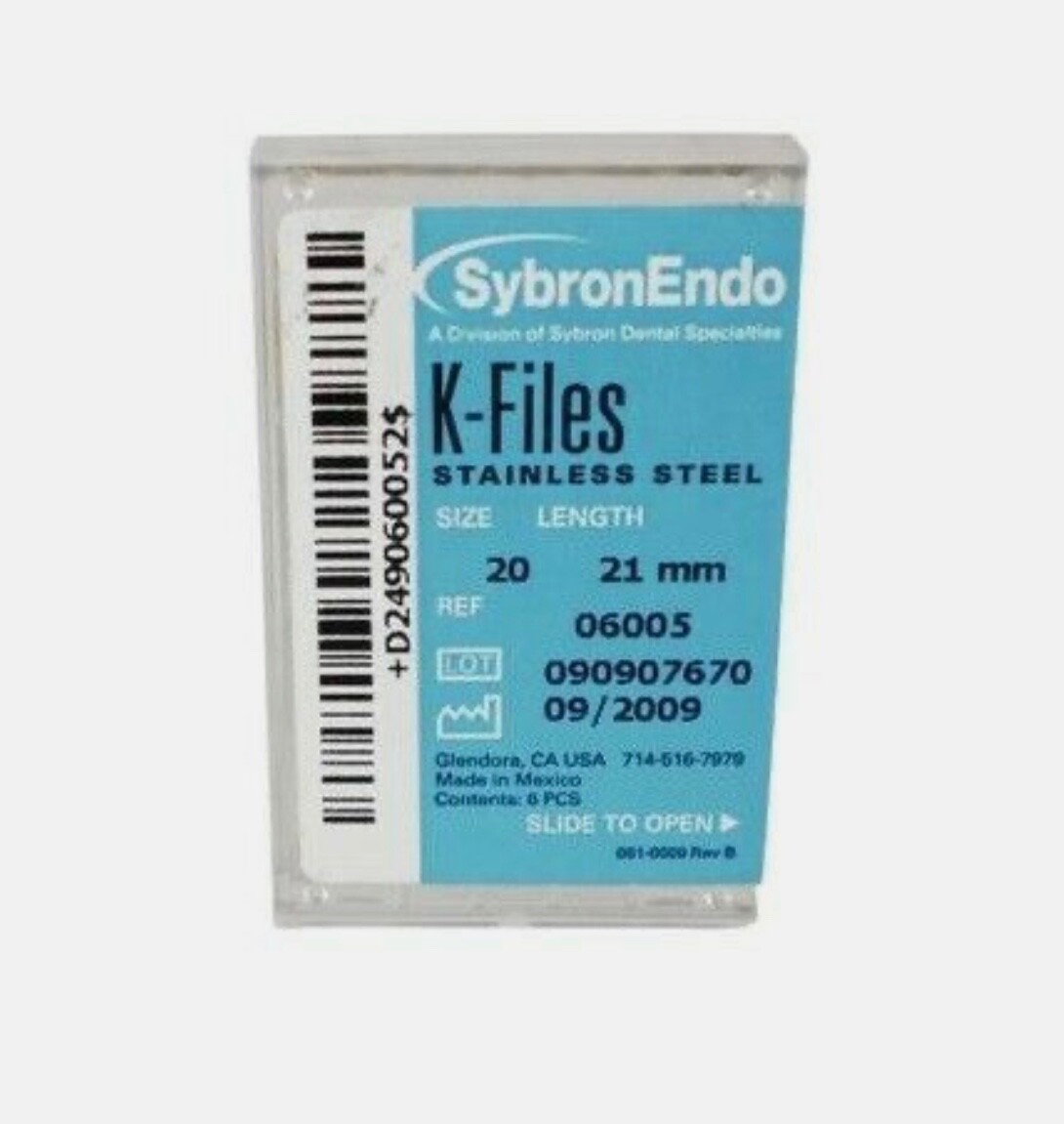 K-Files #20 x 21mm by Kerr / Sybron Endo 6 Files/Pack