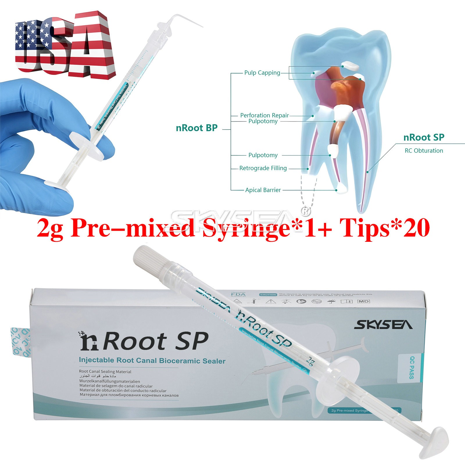 Dental nRoot canal bioceramic sealer Endo Filling Cement SP 2g Syringe + 20 Tips