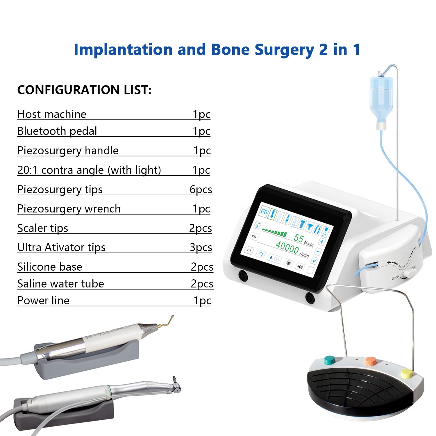 AZDEBT Dental Implant System Motor Bone Cutter 2 in 1 Piezo Surgery Touch Screen