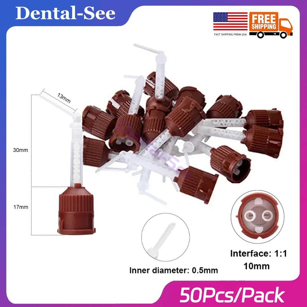 Dental Disposable Mixing Tips 1:1 Brown 50Pcs/Pack USA