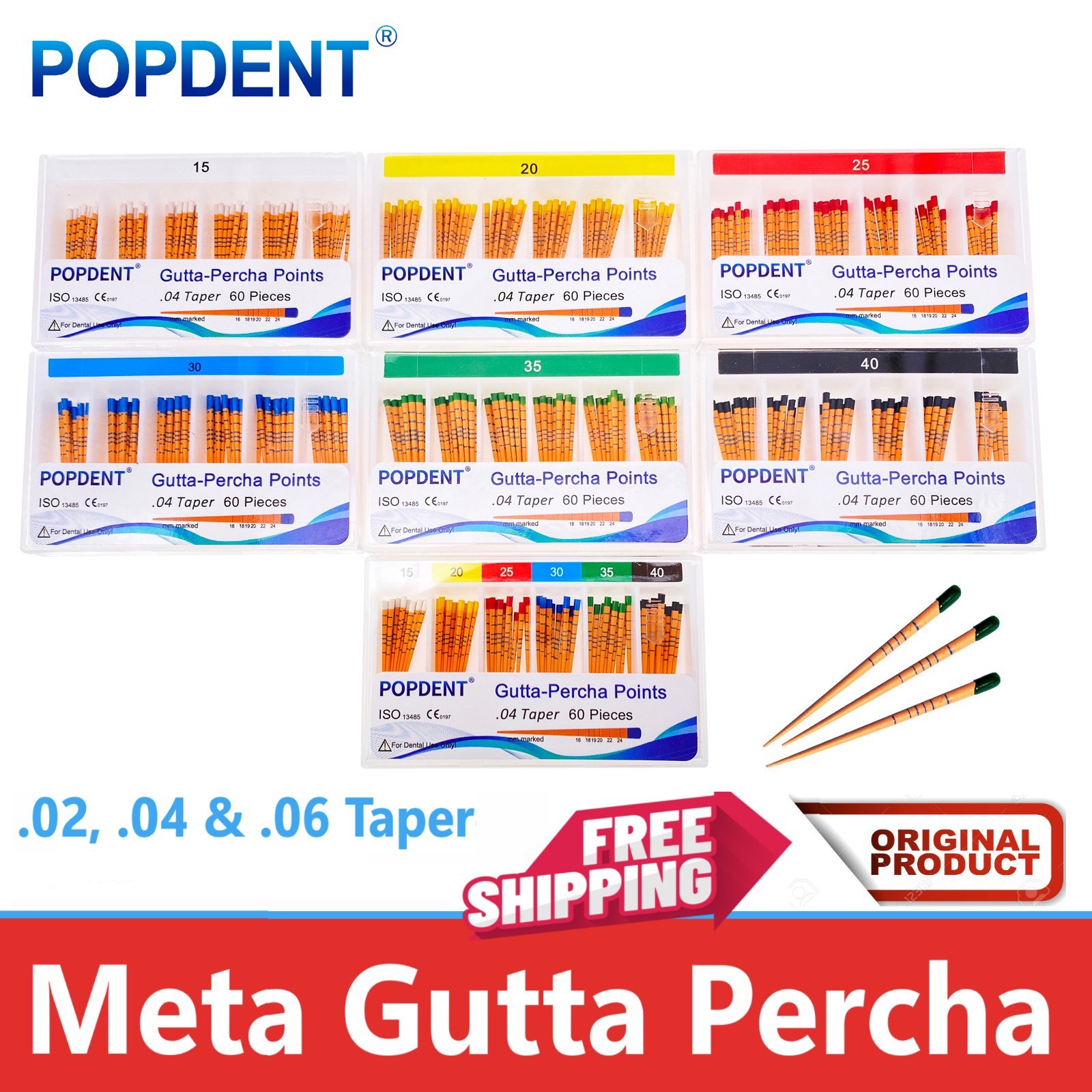 GUTTA PERCHA POINTS Taper 0.4 or 0.6, or Standart Taper, All Sizes Dental Meta