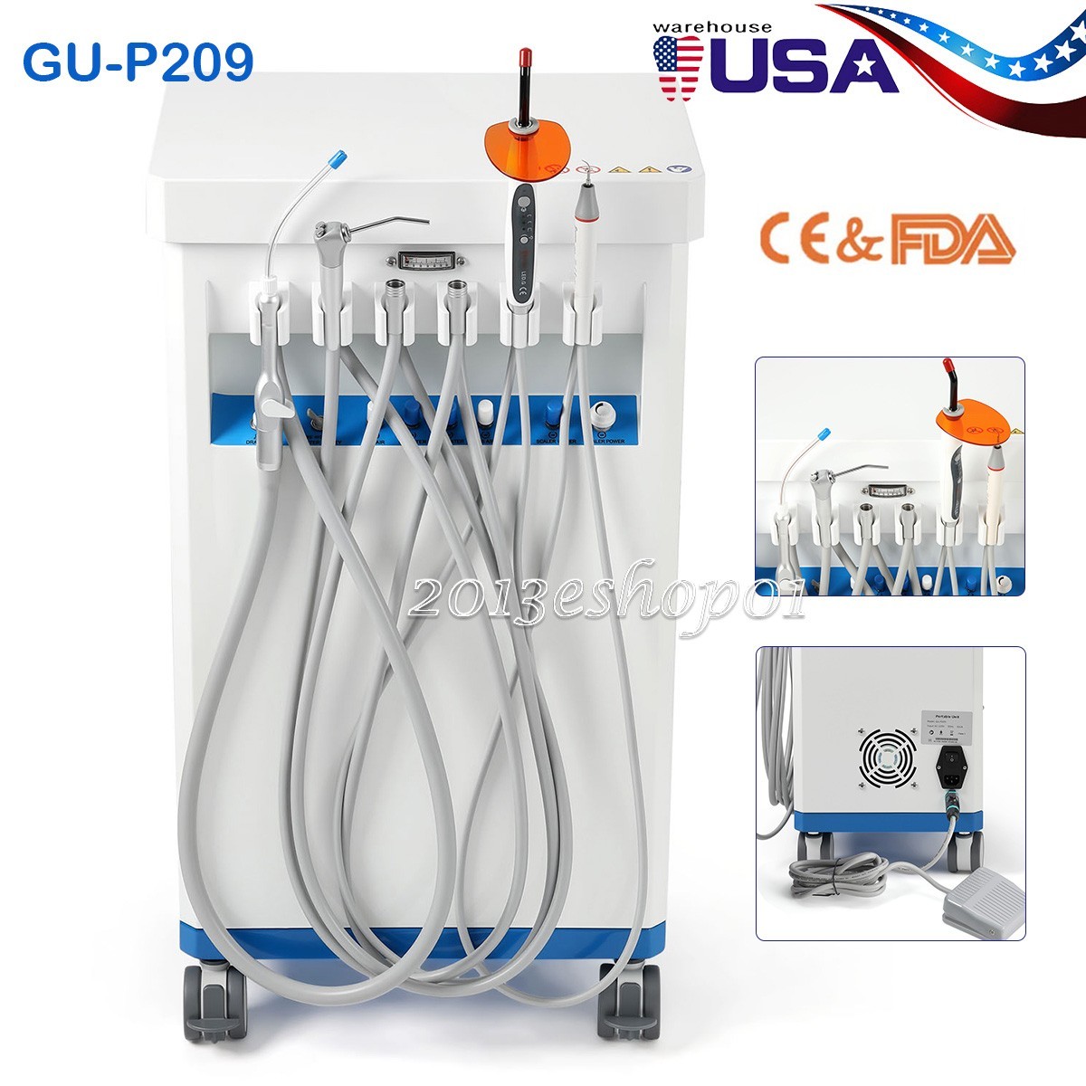 GU-P209 Dental Mobile Delivery Cart Treatment Unit Air Compressor Suction FDA