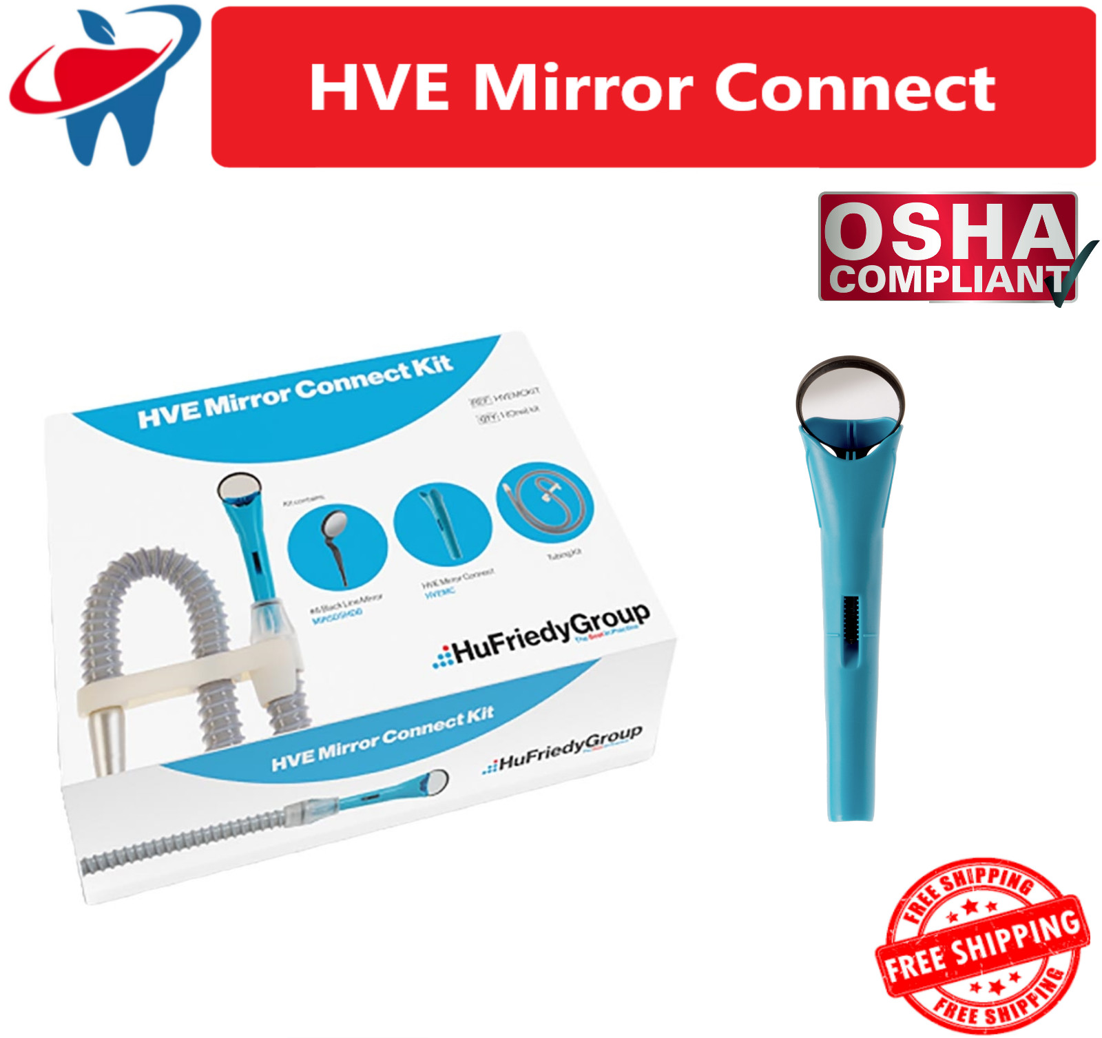 Hu-Friedy HVE Mirror Connect Kit & HVE Mirrors Dental, 25/50/bg #5 Mirrors Head