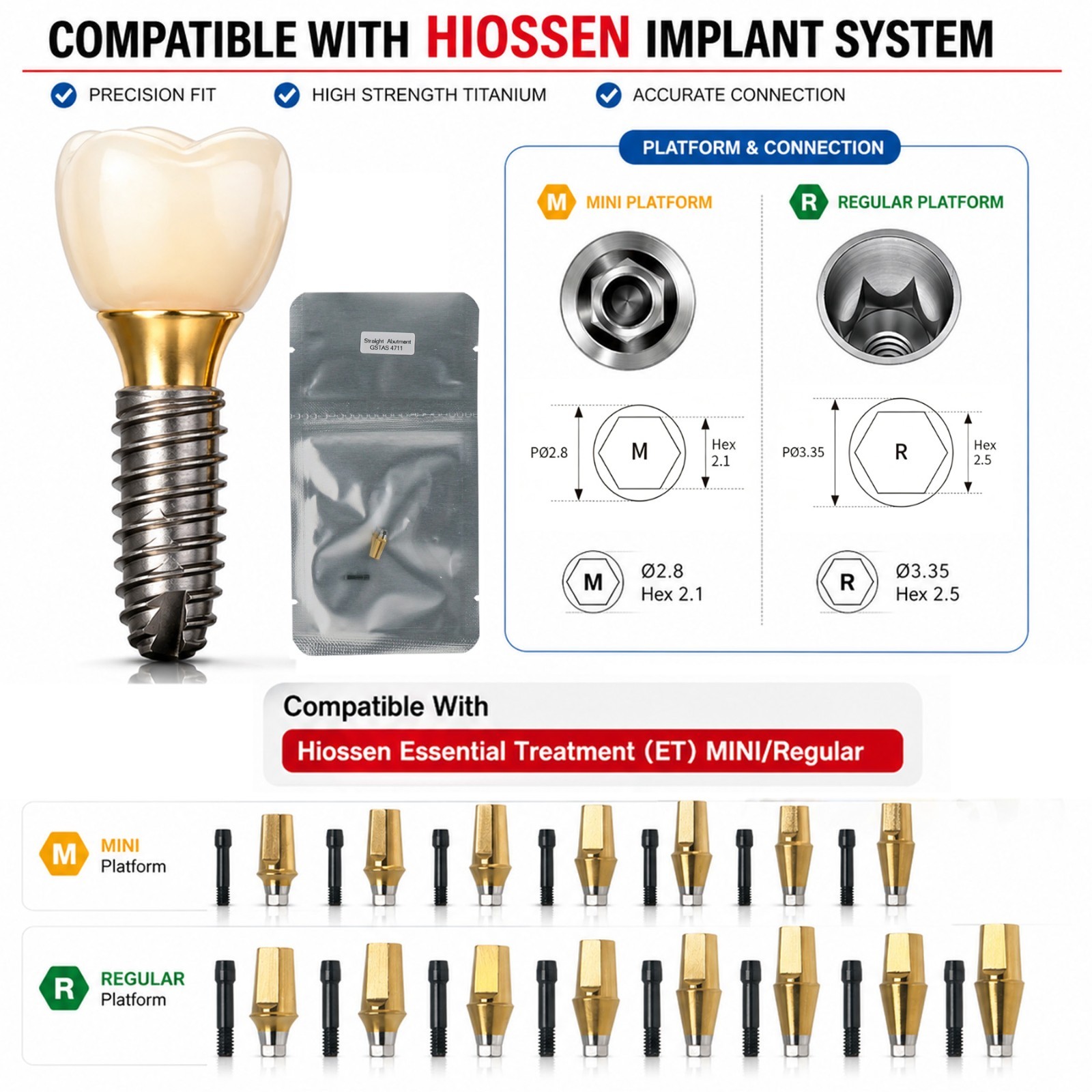 US Dental Prosthetic Abutment Straight & 17° Hex Angled Fit Osstem & Hiossen M/R