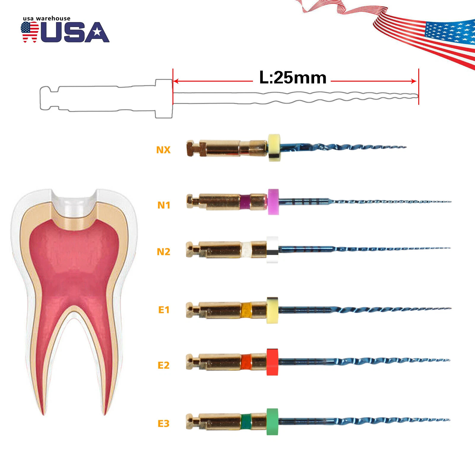 6pcs limas endodónticas de motor rotatorio Super NiTi dental 25mm USA FDA